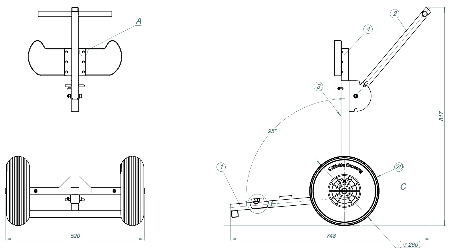 Carrello porta motore fuoribordo pieghevole, in acciaio inox, compatto, carico pesante 80 kg