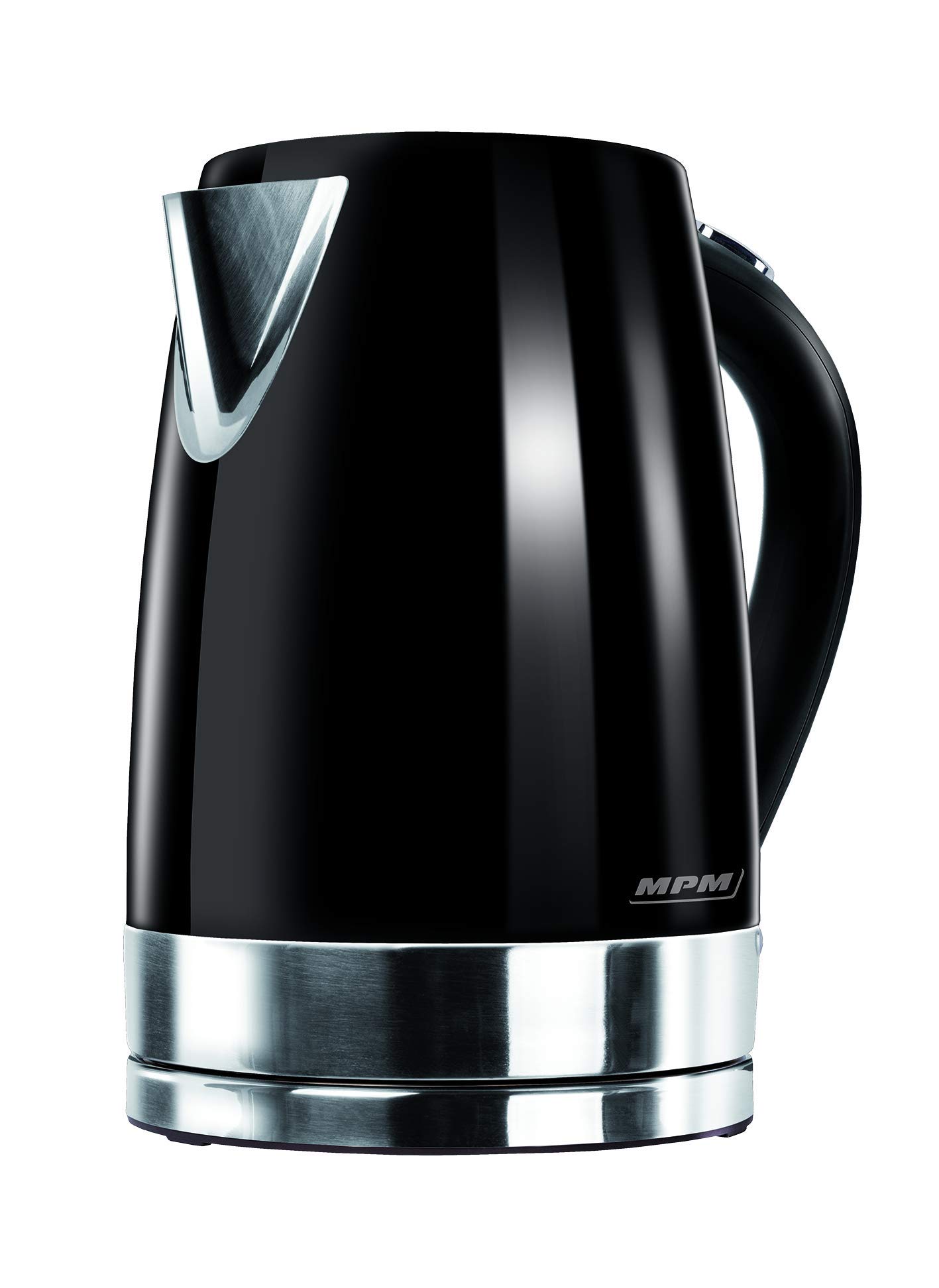 MPM MCZ-58/C Hervidor de agua Eléctrico 1,7 Litros, Recipiente Acero Inoxidable sin BPA, Resistencia Oculta, Apagado Automático, Inalámbrico 360º sin Cable, Filtro de Cal, 2200 W, Negro
