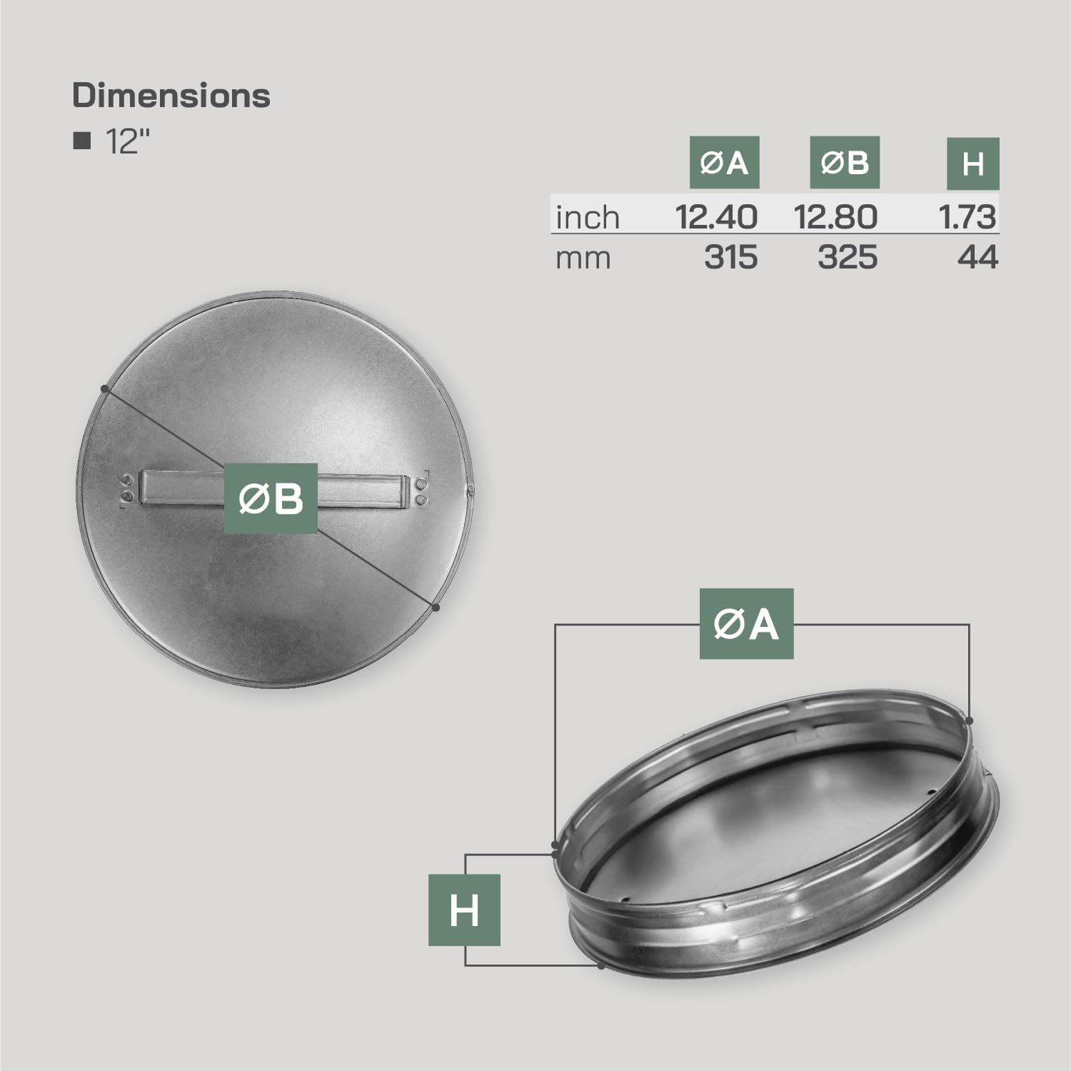Vent Systems 12" Inch Round Galvanized Steel Duct End Cap with Handle – Durable Metal Fitting for HVAC Ducting, Dryer Vent or Exhaust Pipe and Ventilation System - For Indoor and Outdoor Use