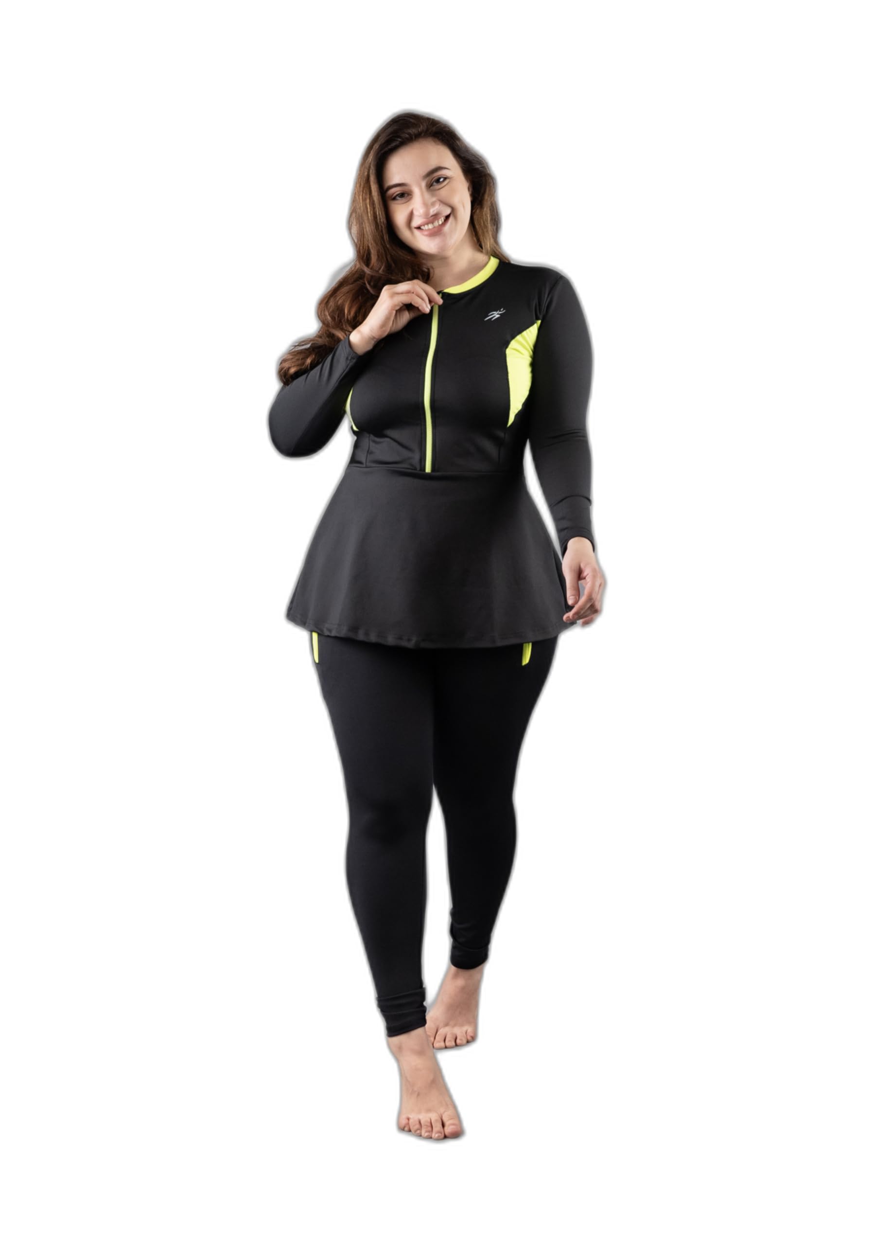 keepfit Longsleeves Zippered Padded Rashguard 2-Piece Plus Size Swimset for Women (Black & White)-picture-36