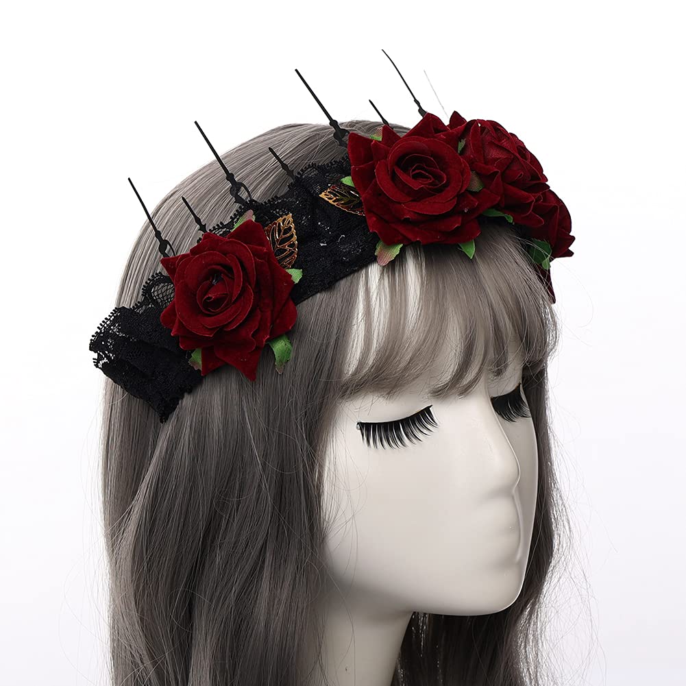 COSDREAMER Serre-tête gothique avec couronne de roses (rouge 1)
