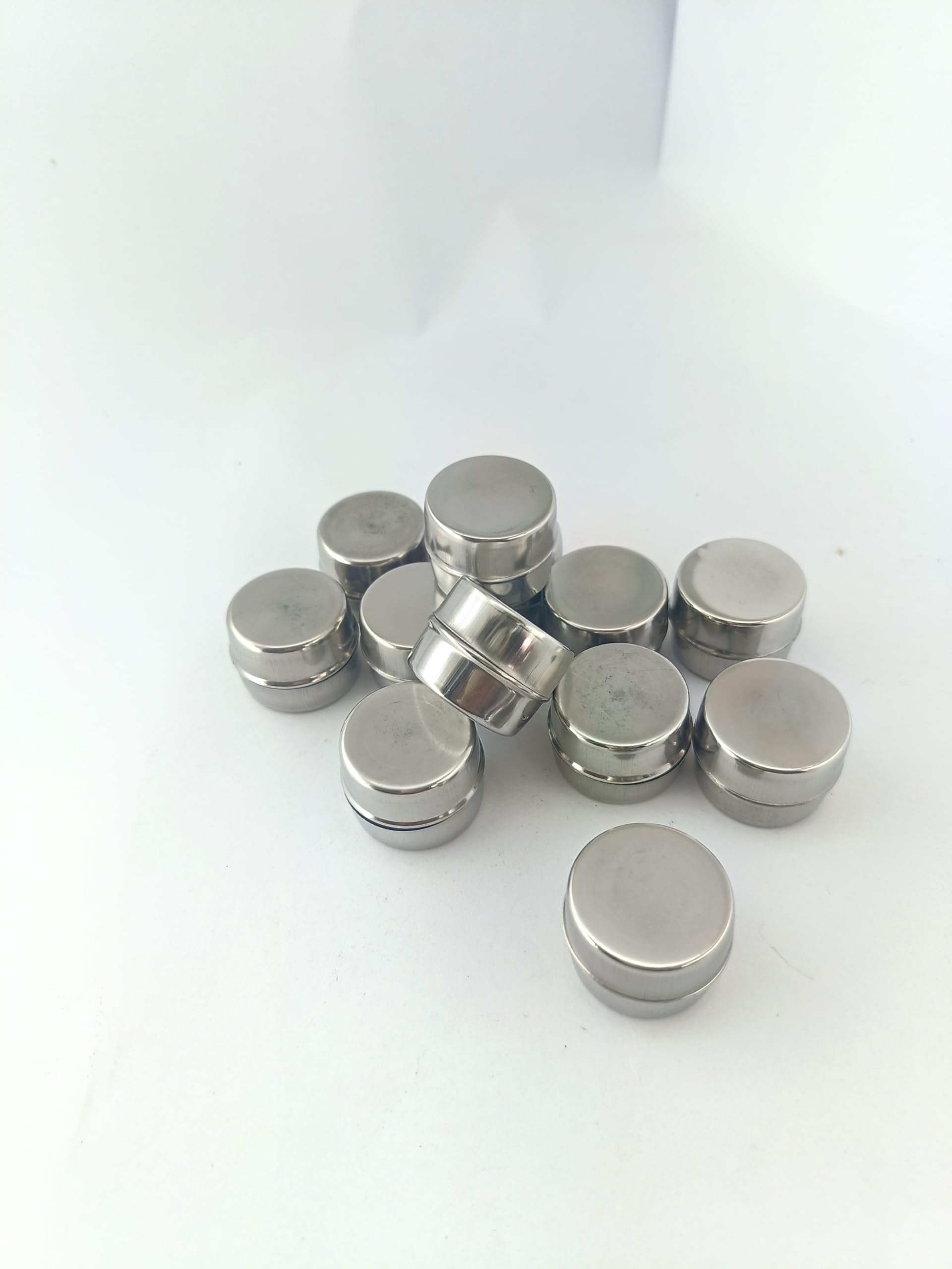 10 ML Kumkuma Barani Steel Stored BoxKumkuma Barani(Powder Box)-Pack of 12-Medium Size-image-24
