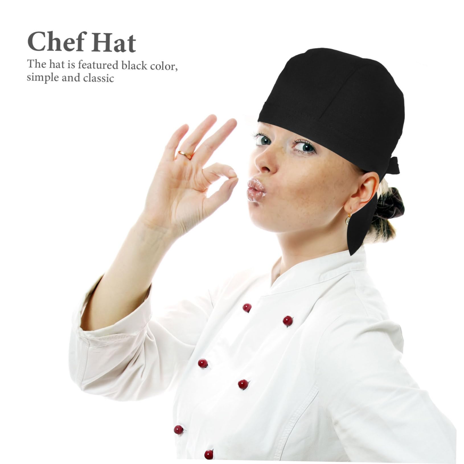 Gorro de Chef Lazos Negro de Tela de Algodón, 6 Piezas | Barbacoa y Restaurante, Estilo Simple y Clásico, Diseño Creativo, Uso para Chef de Cocina
