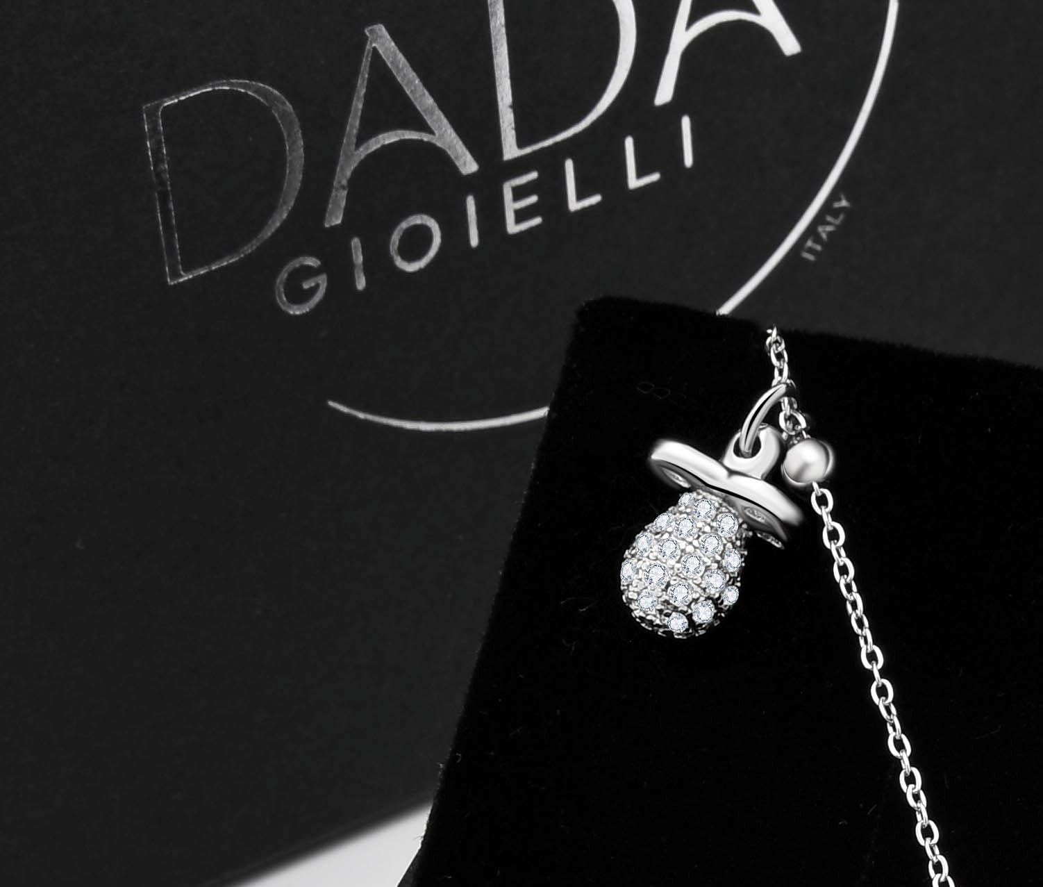 Dada Gioielli - Collar Campana Llamador Ángel Embarazo – Joya sonora Buena Suerte para mamá y bebé Piecito, Trébol, Corazón, Osito, Chupete