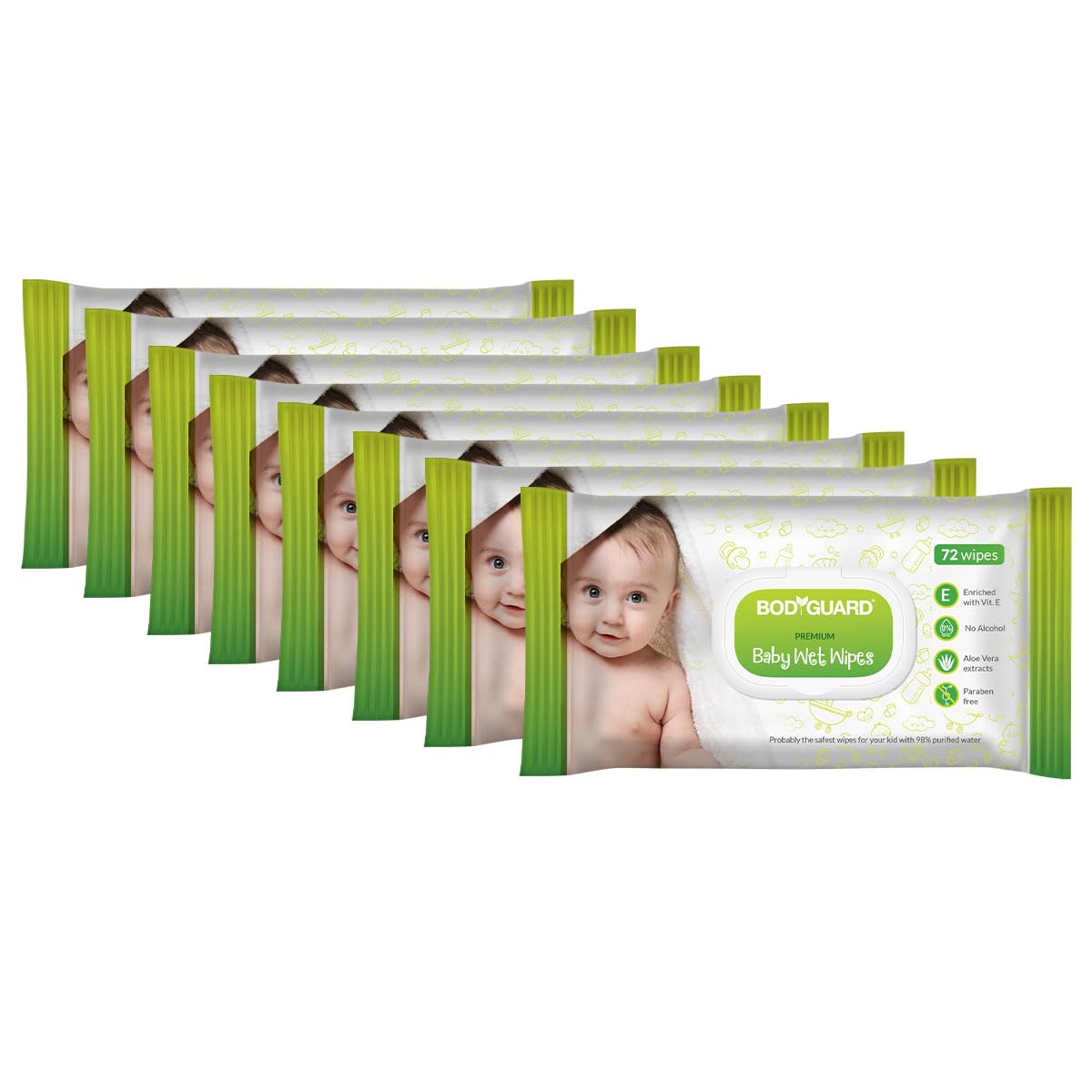 Bodyguard Aloe Vera Based Natural Baby Wet Wipes with Lid for Babies Combo Pack - Combo of 8 x 72 Pieces-image-6
