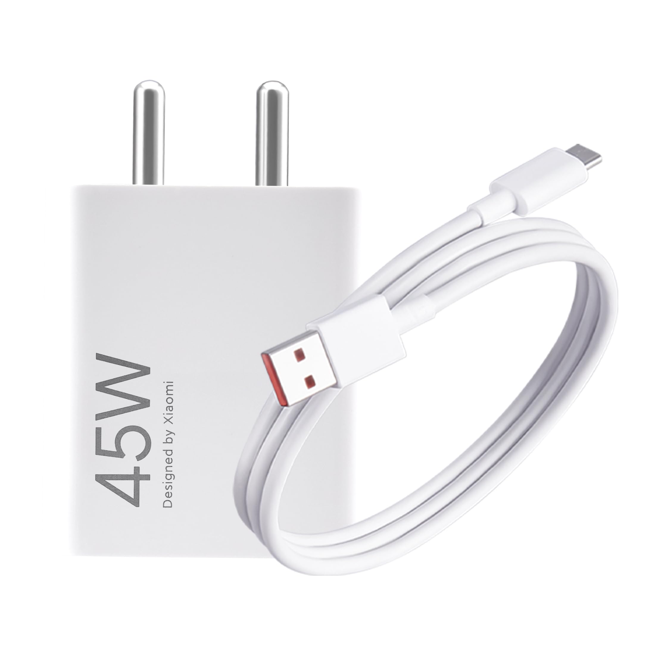 Mi Xiaomi Original 45W Turbo Fast Charger Combo/Rapid Charging with Qualcomm Quick Charge 3.0. Includes USB Type-C 3A Fast Charge Cable. Compatable with mobiles, laptops, and Power Banks (White)