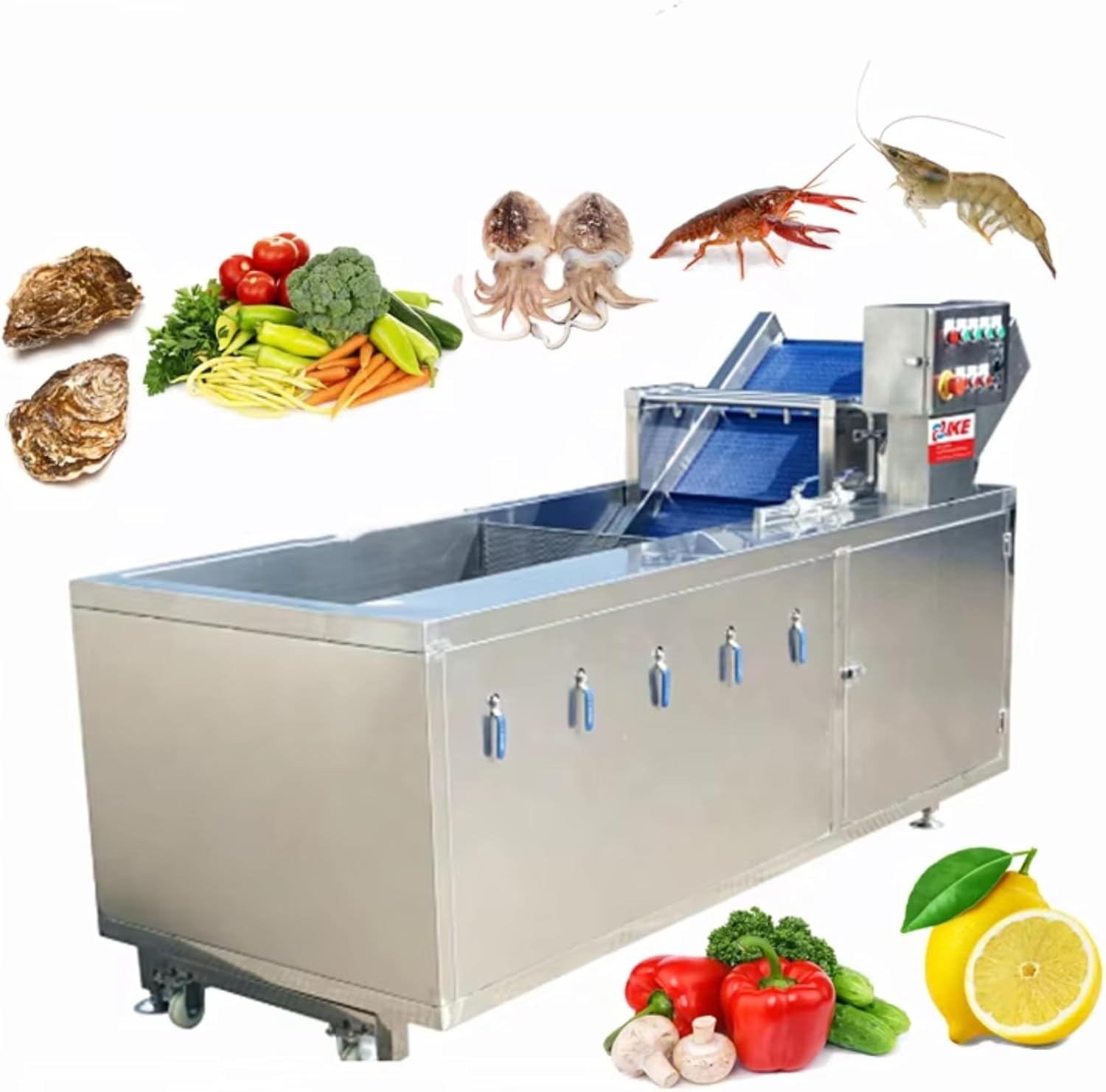 Commercial Seafood Bubble Washer, High-Efficiency Shellfish Cleaning Machine - Stainless Steel Fruit Vegetable Washer, Ideal for Food Processing, Catering Companies