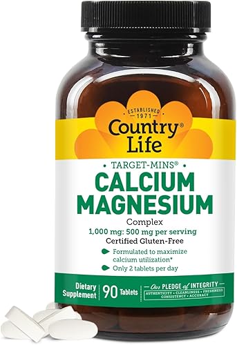 Country Life Target Mins Complejo de Calcio y Magnesio 1000 Mg-500 Mg por 2 Tabletas 90 unidades