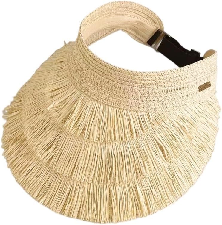 JSEIAJB Visor Hats for Women Ladies Big Brim Beach Hat Sun Hats UV Protection Raffia Visor Hat