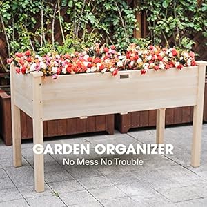 VIVOSUN Elevated Wooden Raised Garden Bed, 48 x 24 x 30 Inches, Outdoor Wood Planter Box w Bed Liner and Gloves for Garden, Patio, Balcony, Backyard and Outdoors, 220-Pound Capacity VIVOSUN Elevated Wooden Raised Garden Bed 48 x 24 x 30 Inches Outdoor Wood Planter Box w Bed Liner and Gloves for Garden Patio Balcony Backyard and Outdoors 220 Pound Capacity