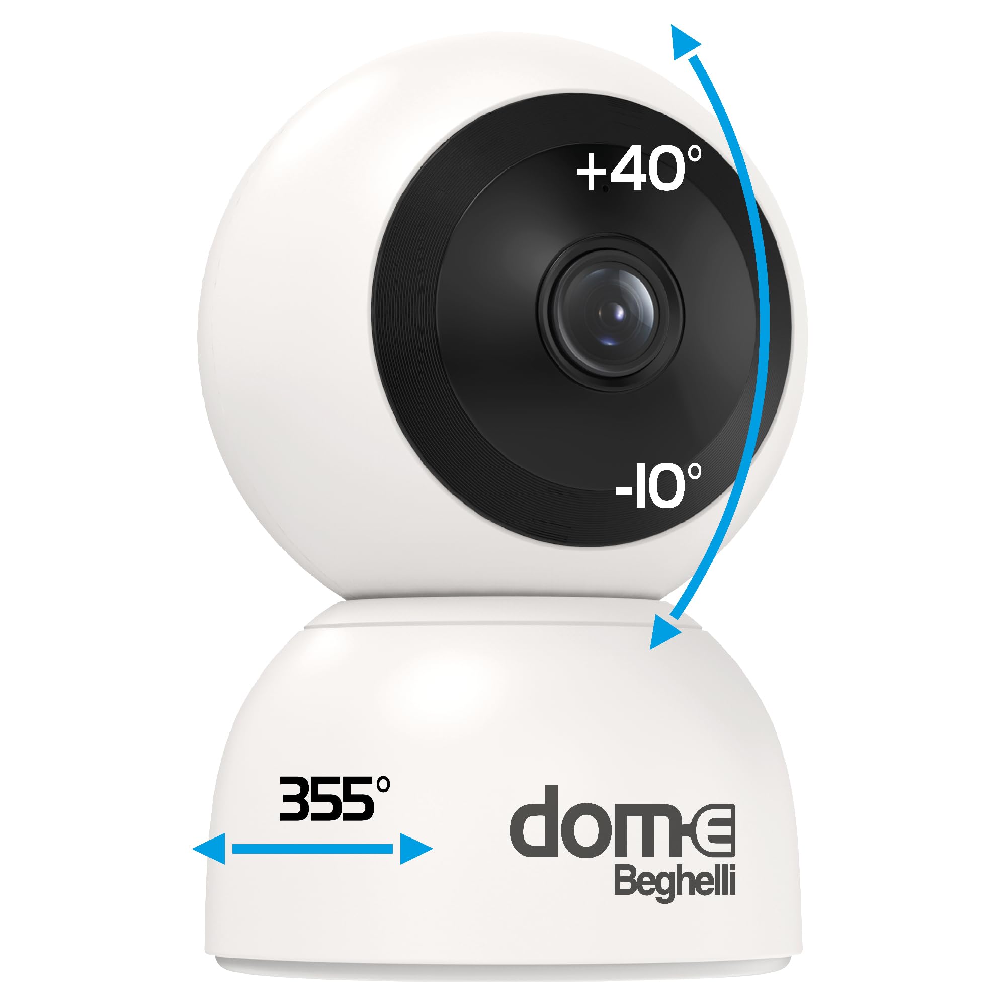 Beghelli Videocamera di Sorveglianza Dom-e Motion Plus Orientabile da App Full HD - Controllo Smartphone, Wi-Fi, Led Infrarossi, Rotazione Motorizzata, Visione Notturna fino a 10 Metri (Colore Bianco)