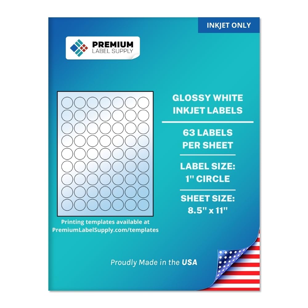 Premium Label Supply Glossy White Sticker Round Labels – 1" Circle – (63 per Sheet) (Glossy White for Inkjet Only, 6,300 Labels)