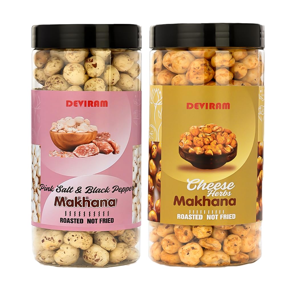 Deviram Roasted Makhana Puffed Snacks Combo Pack of 2 (Cheese Herbs 90gm and Pink Salt & Black Pepper 90gm), Healthy Namkeen Indian Snacks (B0CR6TJD2B) Amazon Price History, Amazon Price Tracker