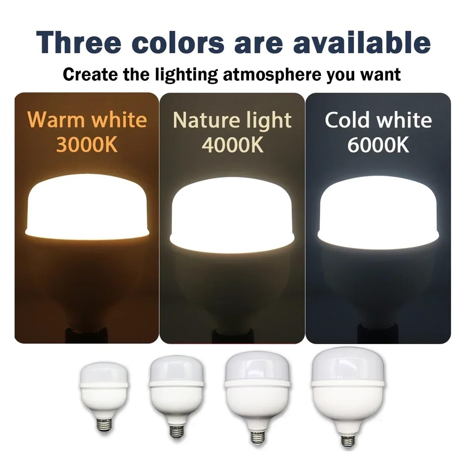 Genérico Bombilla LED Grande CA 120 V 220 V E27, lámpara LED de 20 W, 30 W, 40 W y 50 W, Foco de luz LED para iluminación de Interiores (Blanco frío 6000 K, 30 W, CA 100 W).
