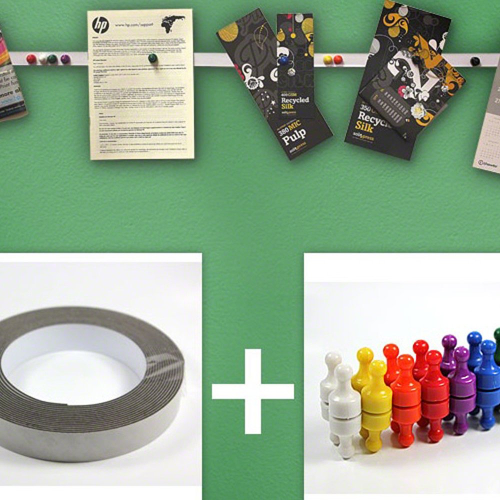 Magnet Expert® Instant Notice Board Strip Pack - 3M x Ferrous Strip with 32 Skittle Magnet, Multicolor, 15x10x3 cm