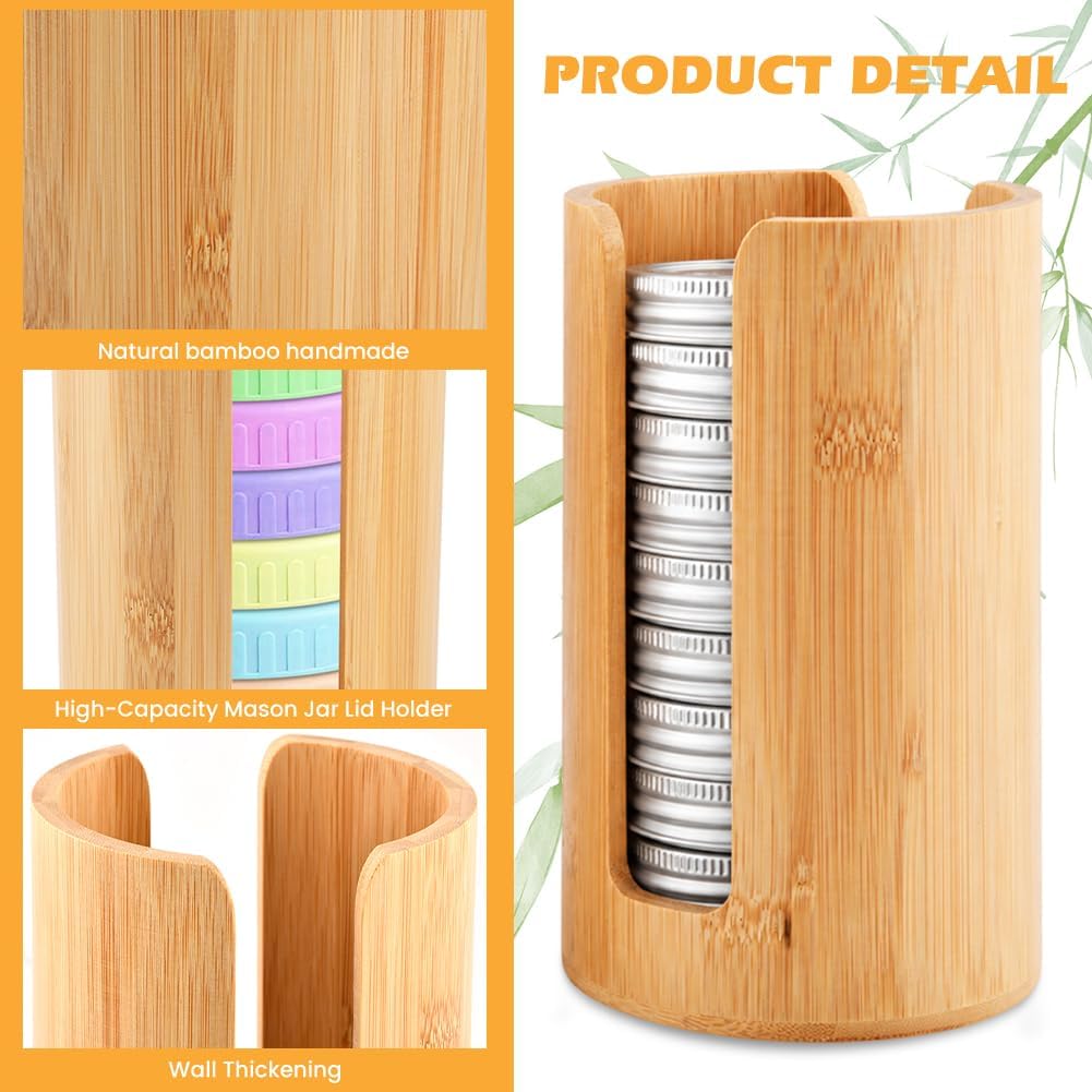 2 Pack Bamboo Mason Jar Lid Organizer for Wide & Regular Mouth Lids