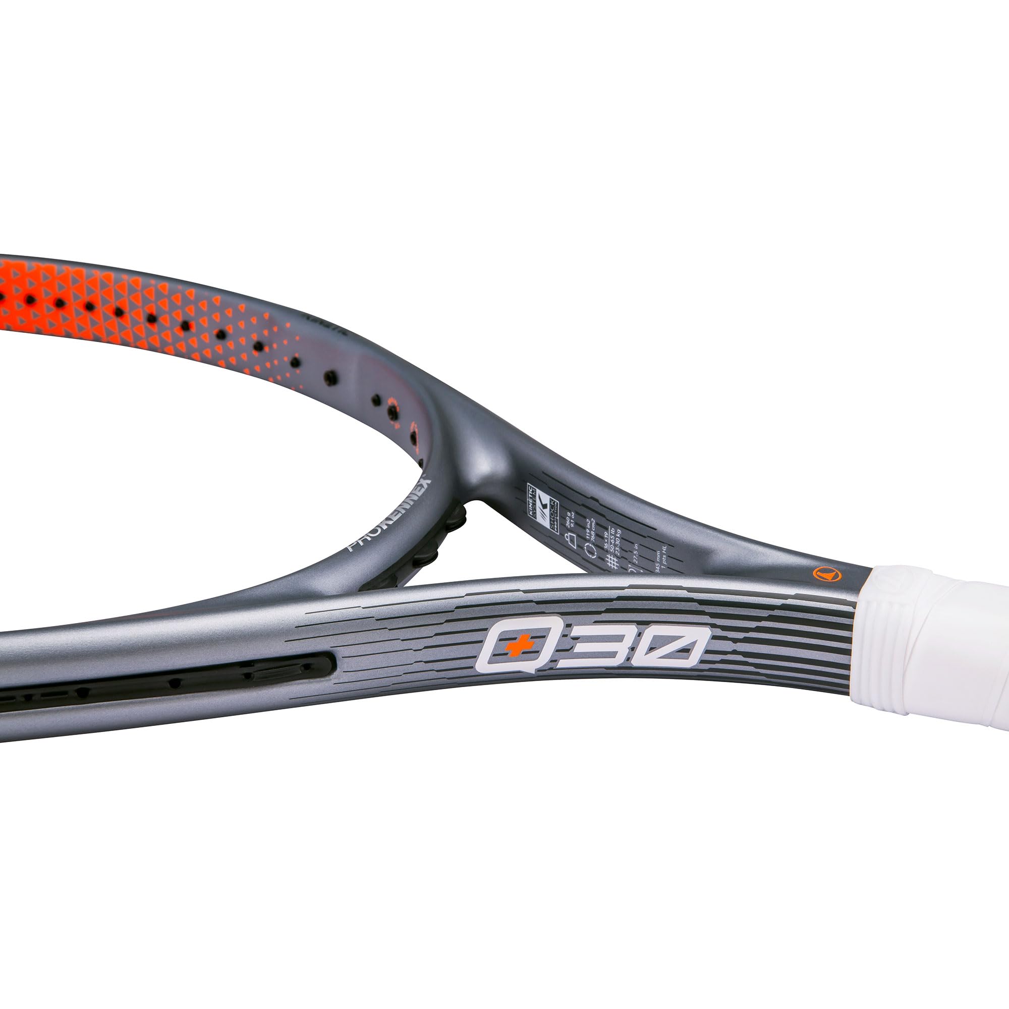 Pro Kennex Q+30 265g racchetta da tennis in Grafite Spiral Tech Carbon e tecnologia anti vibrazione Quadfocus Kinetic System. Long body da 27.5". Schema corde 16x19 per potenza e precisione.