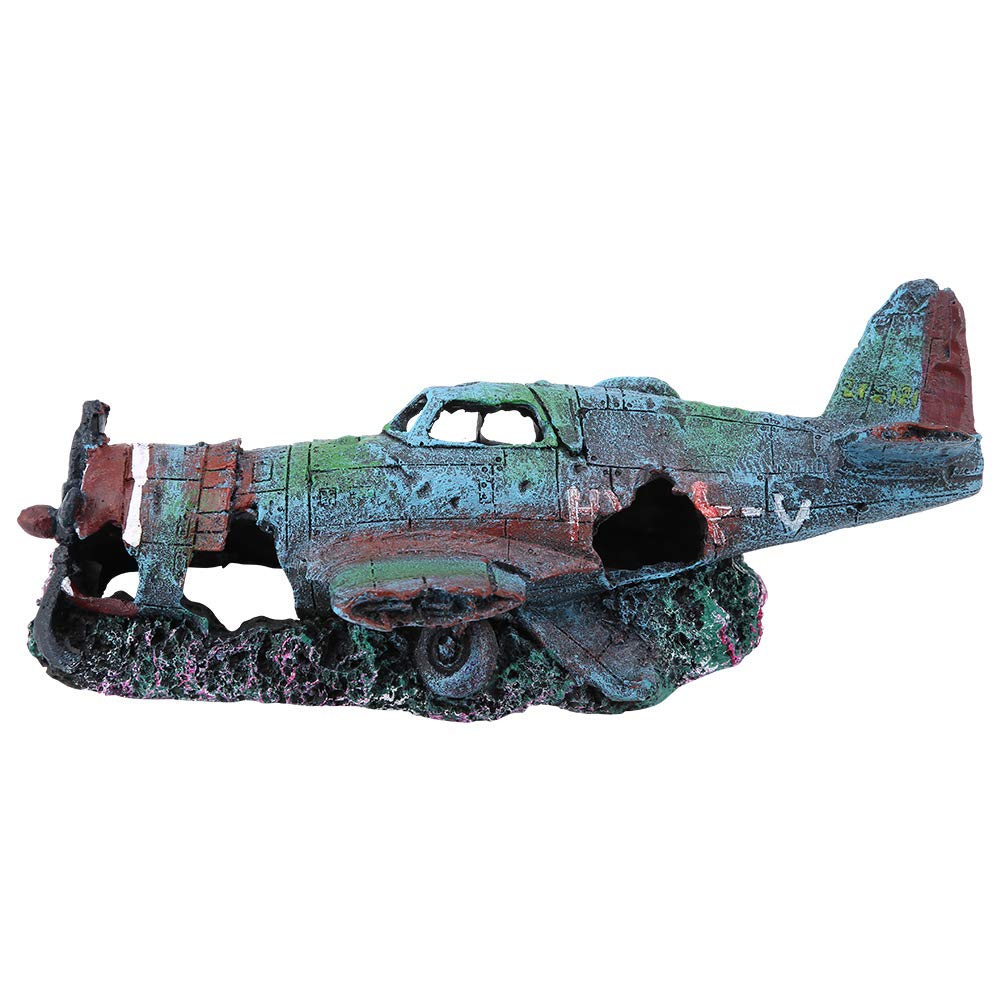 Yinhing Fish Tank Airplane Ruins, Aquarium Decor Sunken Submarine Decoration Artificial Damaged Plane Fish Tank Decorations for Lifelike Shipwreck Aquarium Landscape Ornament