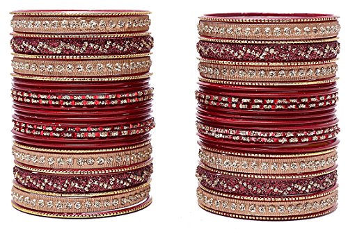 Image of NMII Non-Precious Metal with Base Metal Spreads with Zari Glossy Finished Premium Traditional Bridal Chuda Bangle set for Women and Girls