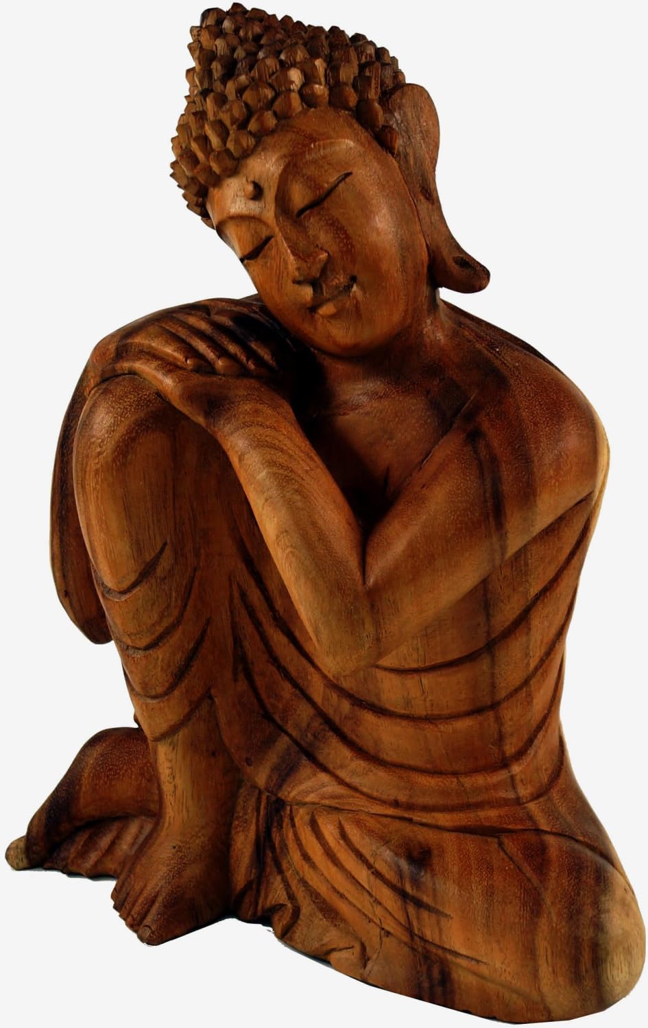 GURU SHOP Buddha seduto, buddha in legno, statua di Buddha, fatto a mano, 30 cm, design 13, figure di animali