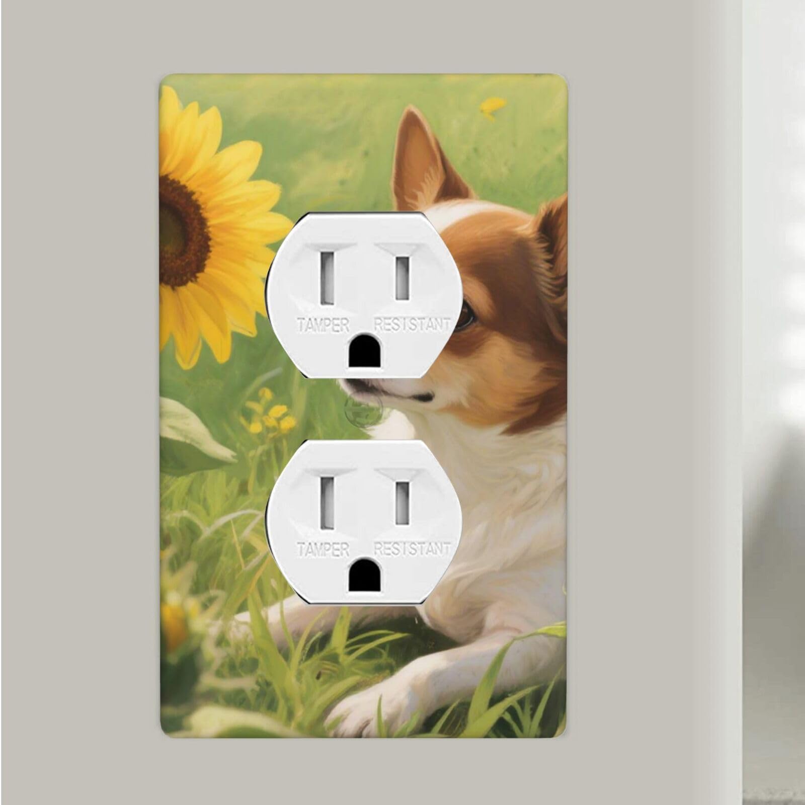 Chihuahua Dog Sunflowers Duplex Outlet Covers Wall Plates 1-Gang Switch Outlet Electrical Cover Plate Unbreakable Polycarbonate Switchplate Cover Faceplate For Bathroom Kitchen Home Decor