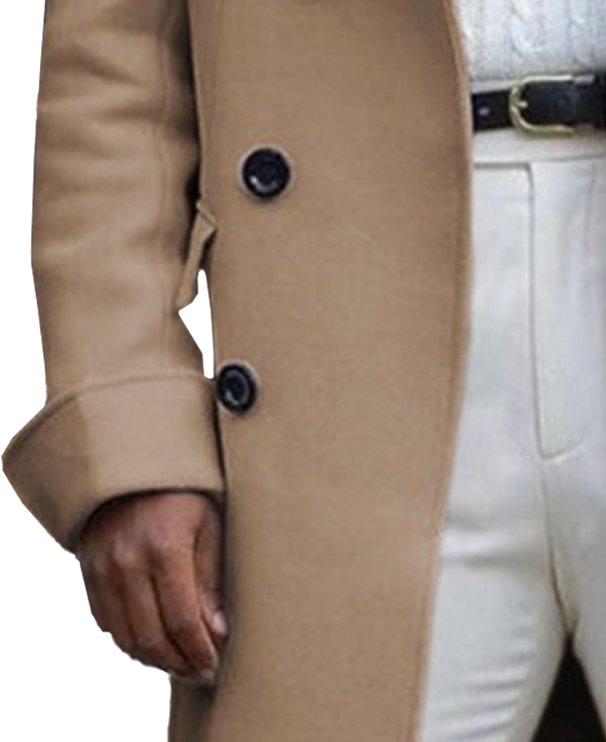 Men'S Long Wool Trench Coat Winter Double Breasted Notch Lapel Pea Coat Jacket Lightweight Windbreaker Overcoat