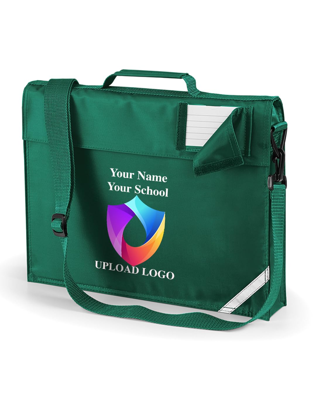 HoolarooPersonalised School Book Bag With Shoulder Strap - Customise with Your School Badge, Logo, or Name - 30 x 37 x 6 cm