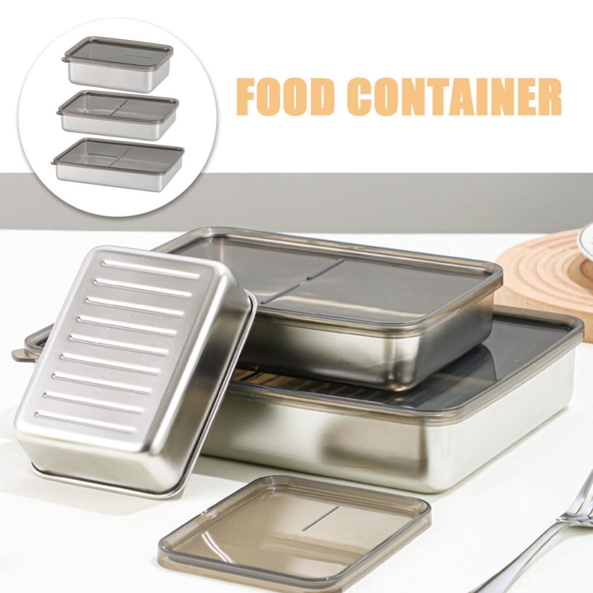 3 Pezzi Contenitori Alimentari Ermetici in Acciaio Inox con Coperchio Trasparente Scatole Conservazione Freschezza per Frigorifero e Freezer Organizer Cucina Multiuso Piccolo