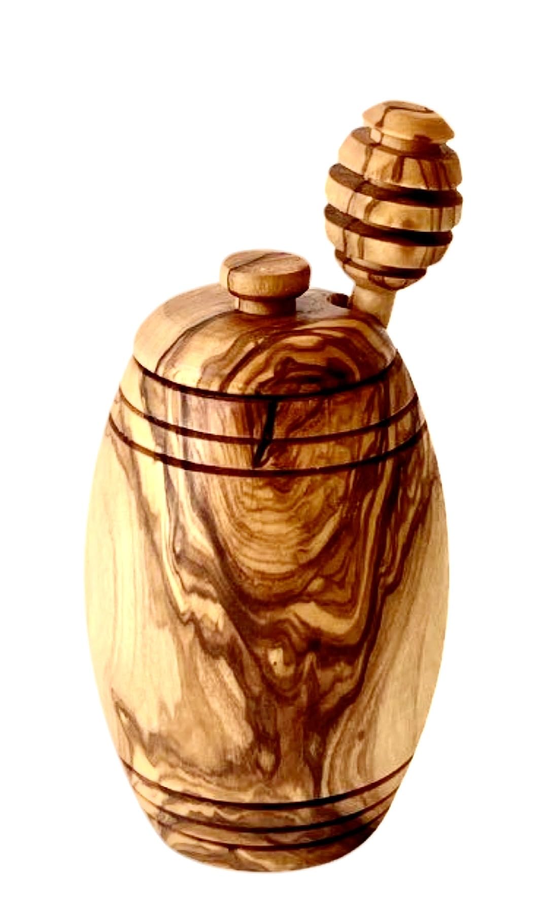 Choixe. Olive Wood Honey Pot with Honey Dipper. Authentic Mediterranean Olive Wood. Handcrafted.