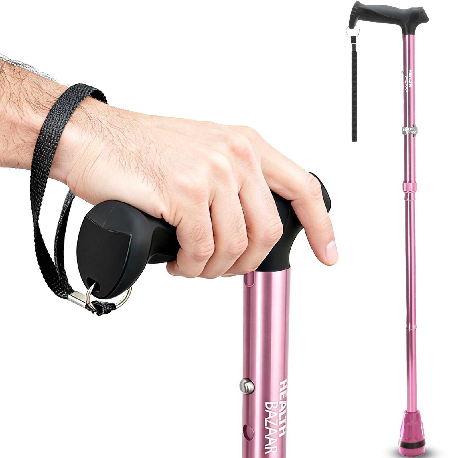 HEALTHBAZAAR All Terrain Walking Cane for Men & Women, Lightweight, Foldable, Adjustable, Shock Absorption, Collapsible Walking Stick for Seniors & Adults | HealthBazaar — Amazon image 8