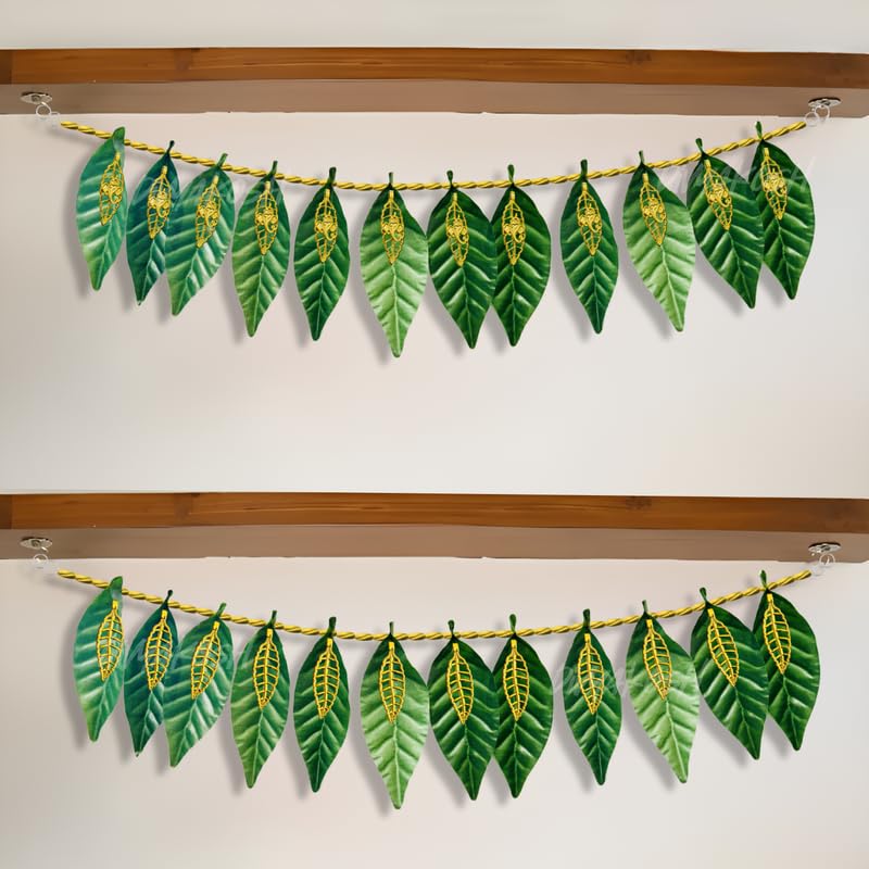 Image of Divyakosh Torans for Entrance, Green Leaf Set of 2, Door Hangings for Home Decoration | Thoranam | Bandhanwar, Toran Size - 38 Inch