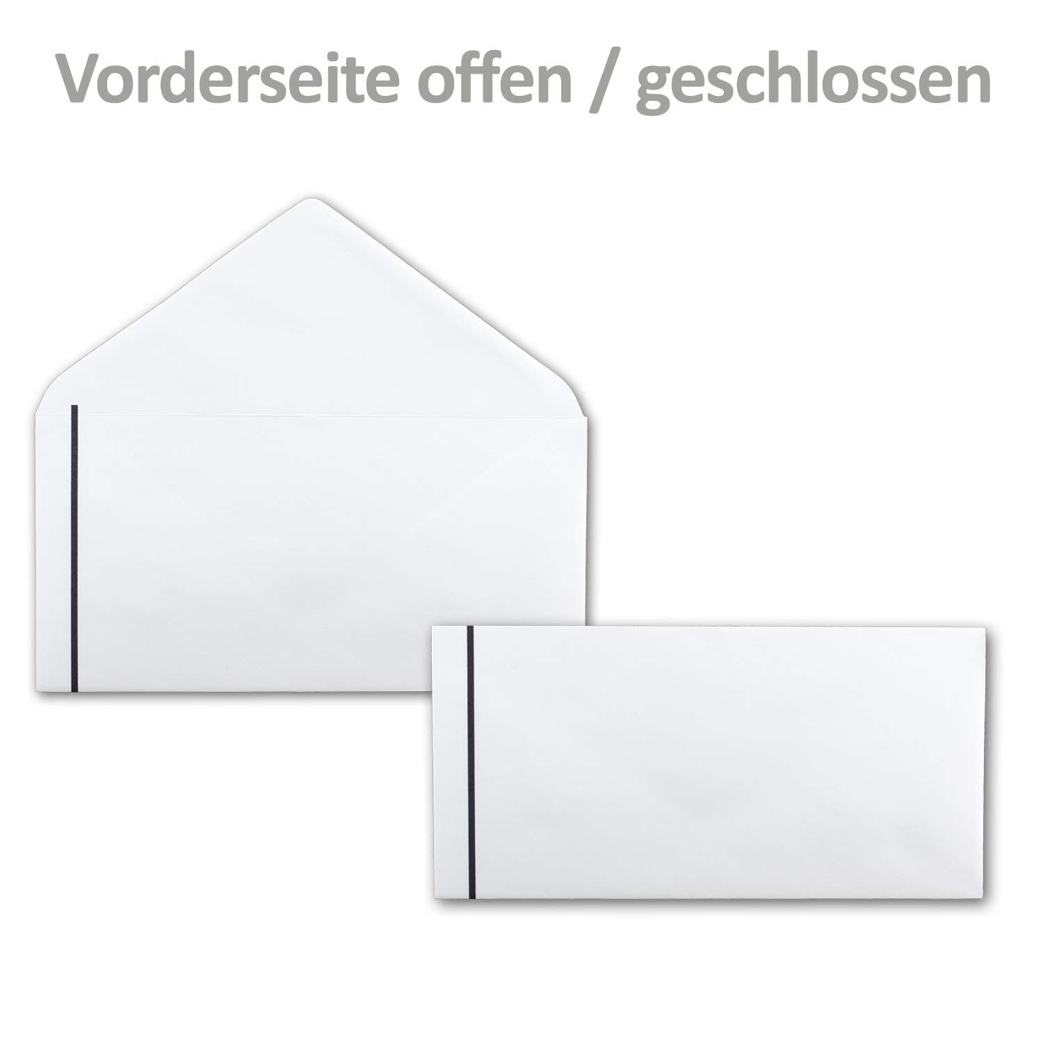 Białe koperty żałobne z czarnym linią żałobną - 500 sztuk - koperty w formacie DIN długie 110 x 220 mm, klejenie na mokro bez okienka, na pogrzeby, ogłoszenia żałobne, podziękowania, kondolencje