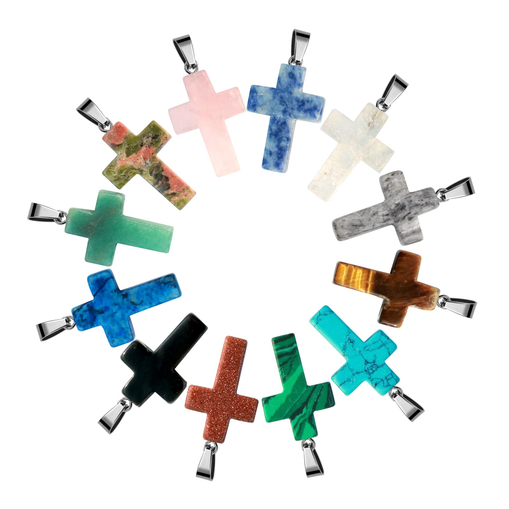 12PCS Natural Stone Pendant, Healing Crystal Quartz Chakra Reiki Gemstone Pendants Charms Bulk for DIY Necklace Jewelry Making (Assorted Color)
