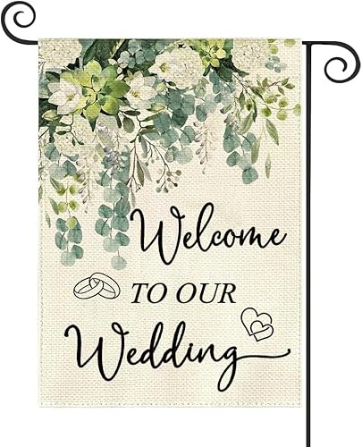 Baccessor Floral Wedding Garden Flag 12.5 x 18 Inch Double Sided Welcome to Our Wedding Yard Flag Ceremony Vertical Married Anniversary Party Lawn Outdoor Decoration
