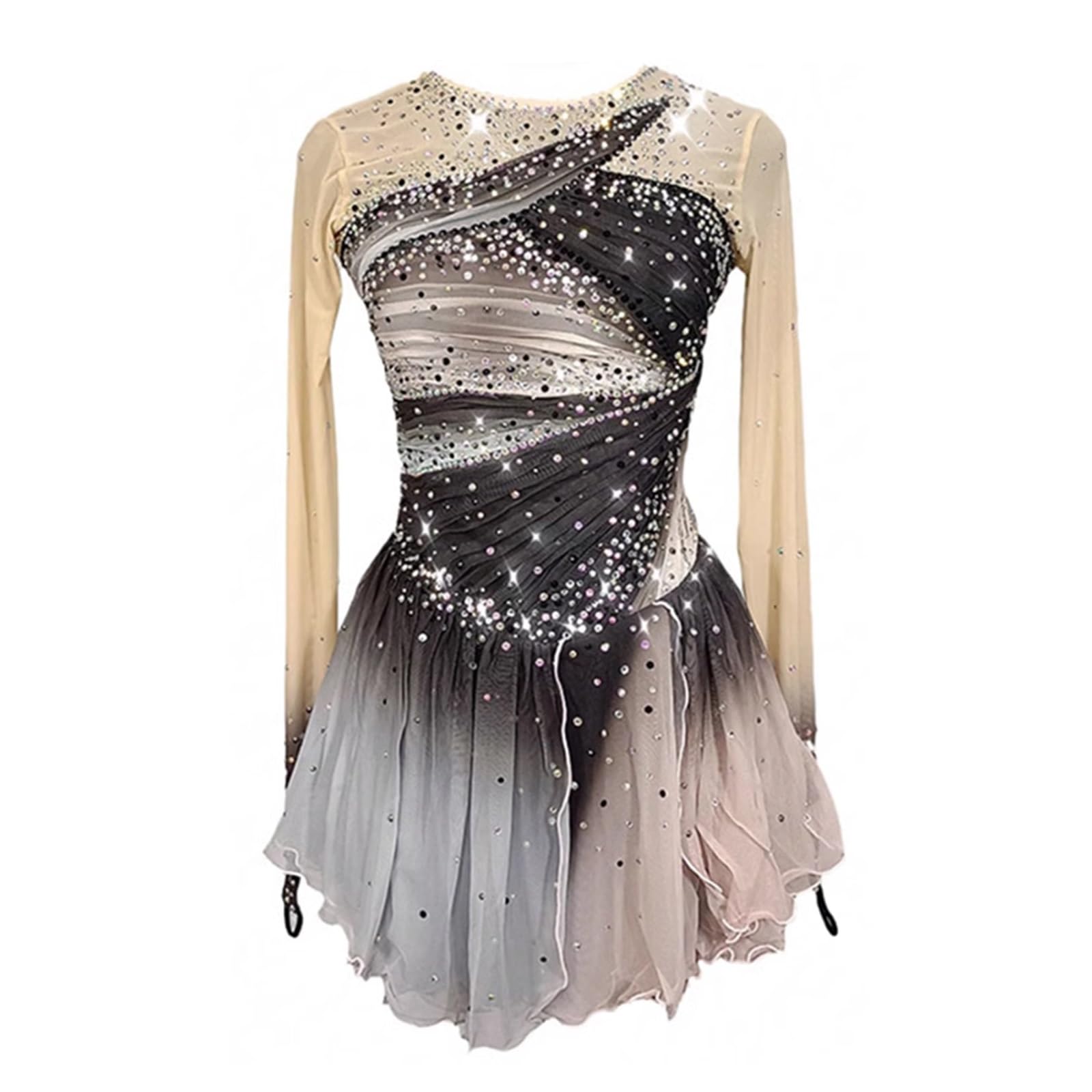 Kmarouse Figure Skating Dress Women's Sparkling Dance Leotard High Elasticity Competition Ice Skating Outfit(XXL)