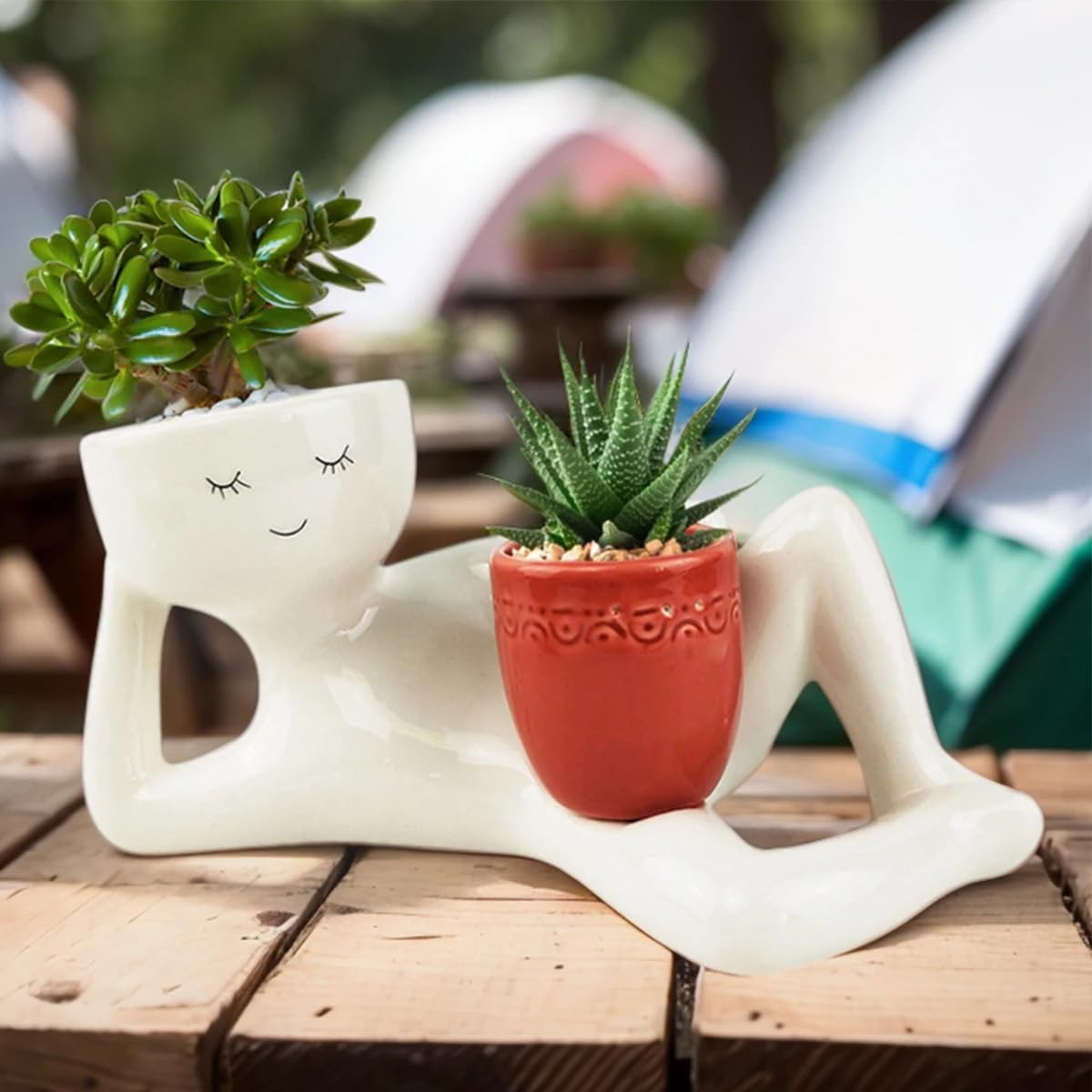 Amazon.co.jp: 面白い横たわっているフィギュア植木鉢、レイジーリトル