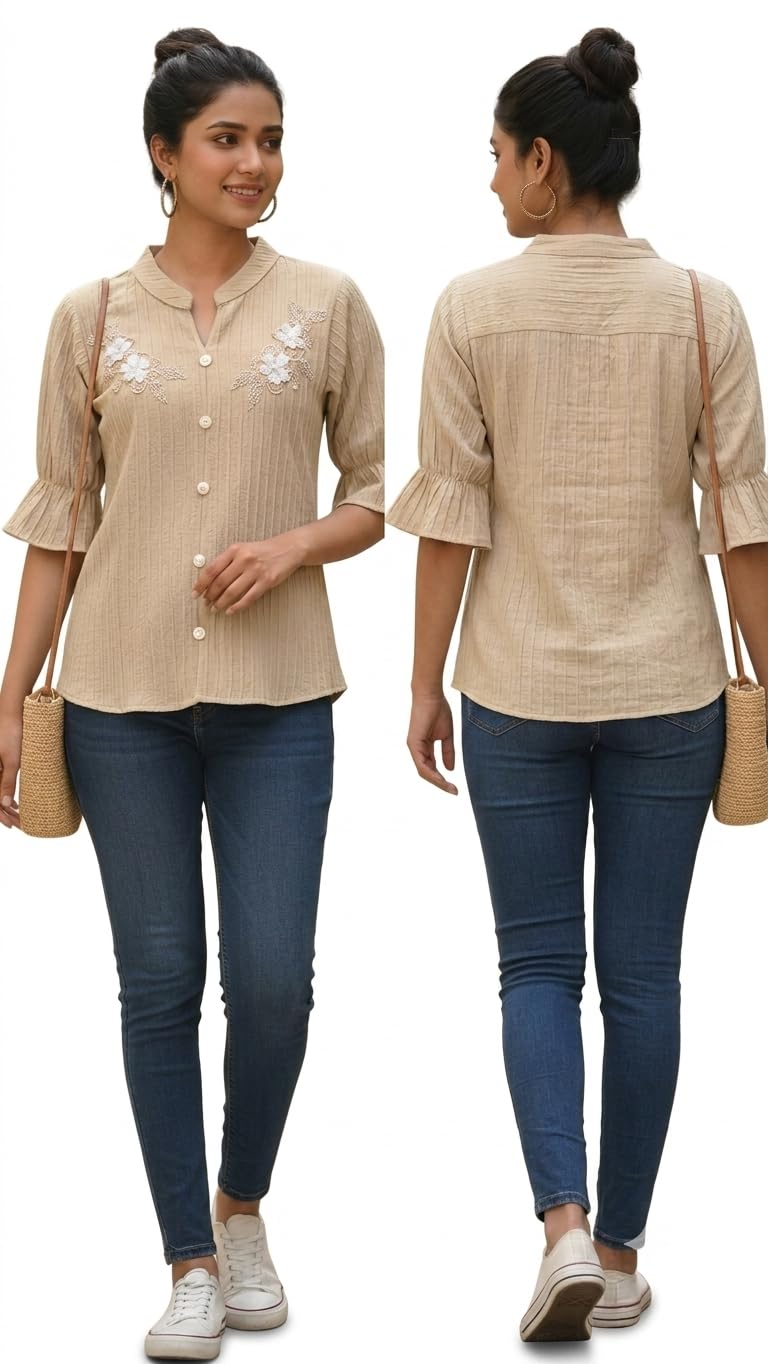 Women's Mandarin Collar Embroidered Tunic Top-picture-46