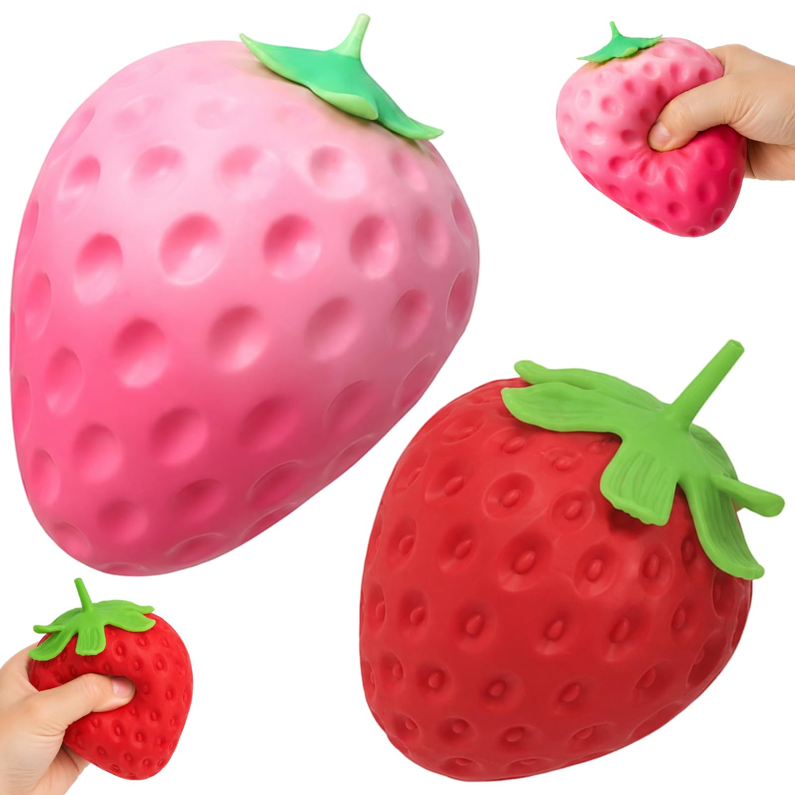 2Pcs Strawberry Squishy, Colour Changing Strawberry Squishy with Red Strawberry, for Desk Squeezing, Office and Home Use