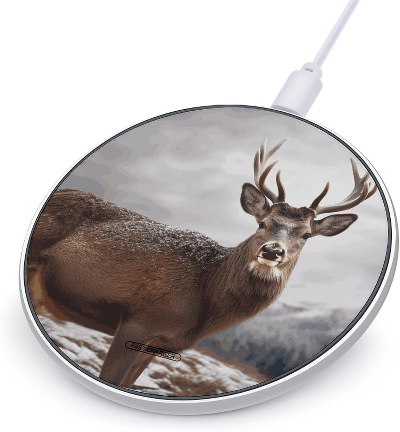Wild Animals Deer Wireless Charger, 10W Qi-Certified Fast Wireless Charging Pad with USB Cable & LED Indicator Fashion Charger Mat Portable Charging Station for All Qi-Enabled Phones