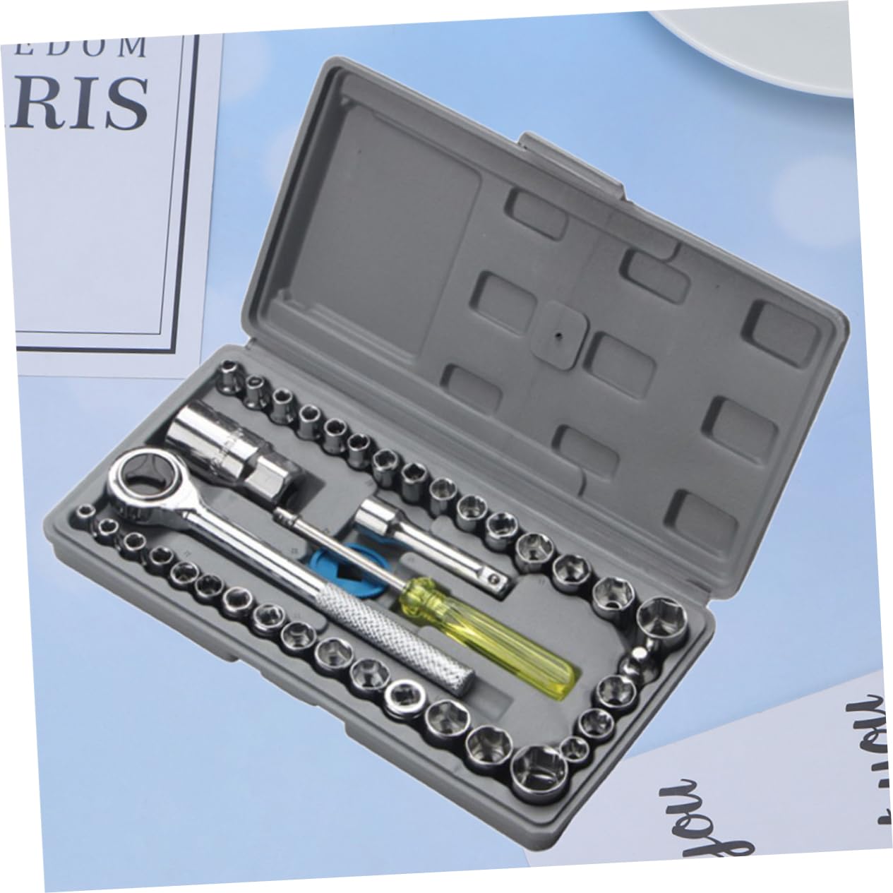 UPKOCH Set Di Chiavi A Bussola in Acciaio Carbonio Da 40 Pezzi Kit Di Riparazione Auto Utensile Manuale Con Manicotto Combinato Per La Manutenzione Del Veicolo Impugnatura Comoda