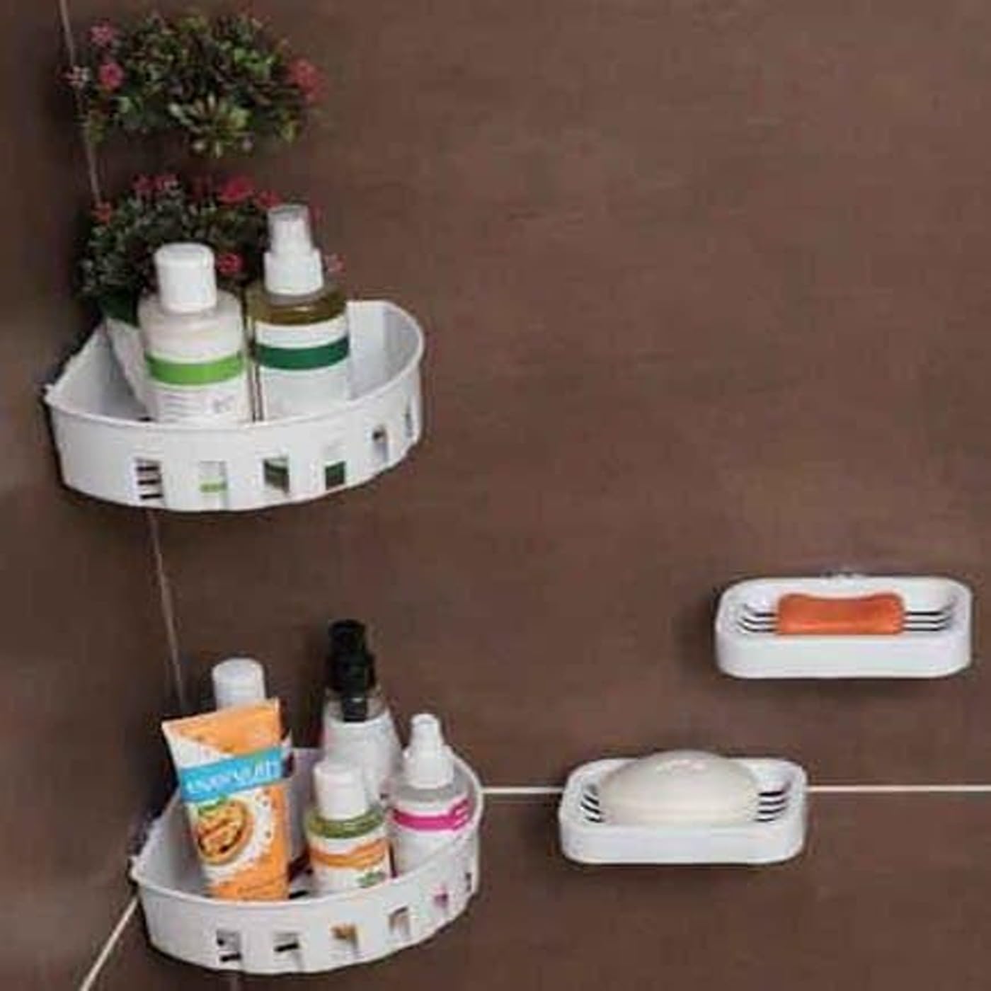 MR HOMES STORE Bathroom Corner Kitchen Bathroom Self-Adhesive Sticker Hooks Multipurpose Wall Holder Bathroom Storage Rack Box[2 Bathroom Corner]