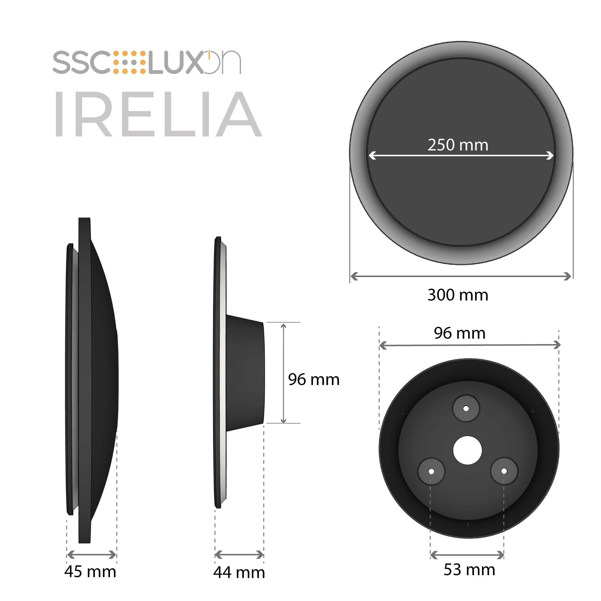 SSC-LUXon 4er Set IRELIA runde Wandlampe Ø 30cm indirektes Licht warmweiß/neutralweiß/kaltweiß - Wandleuchte schwarz Innen & Außen IP65
