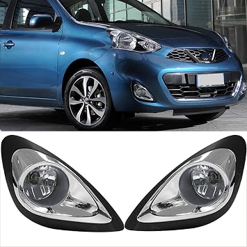 ZONTO 2PCS Front Fog Lamp Assembly Halogen DRL Front Bumper Lamp Housing Cover with Bulb Harness for Nissan March MICRA 2013 2014 2015 2016