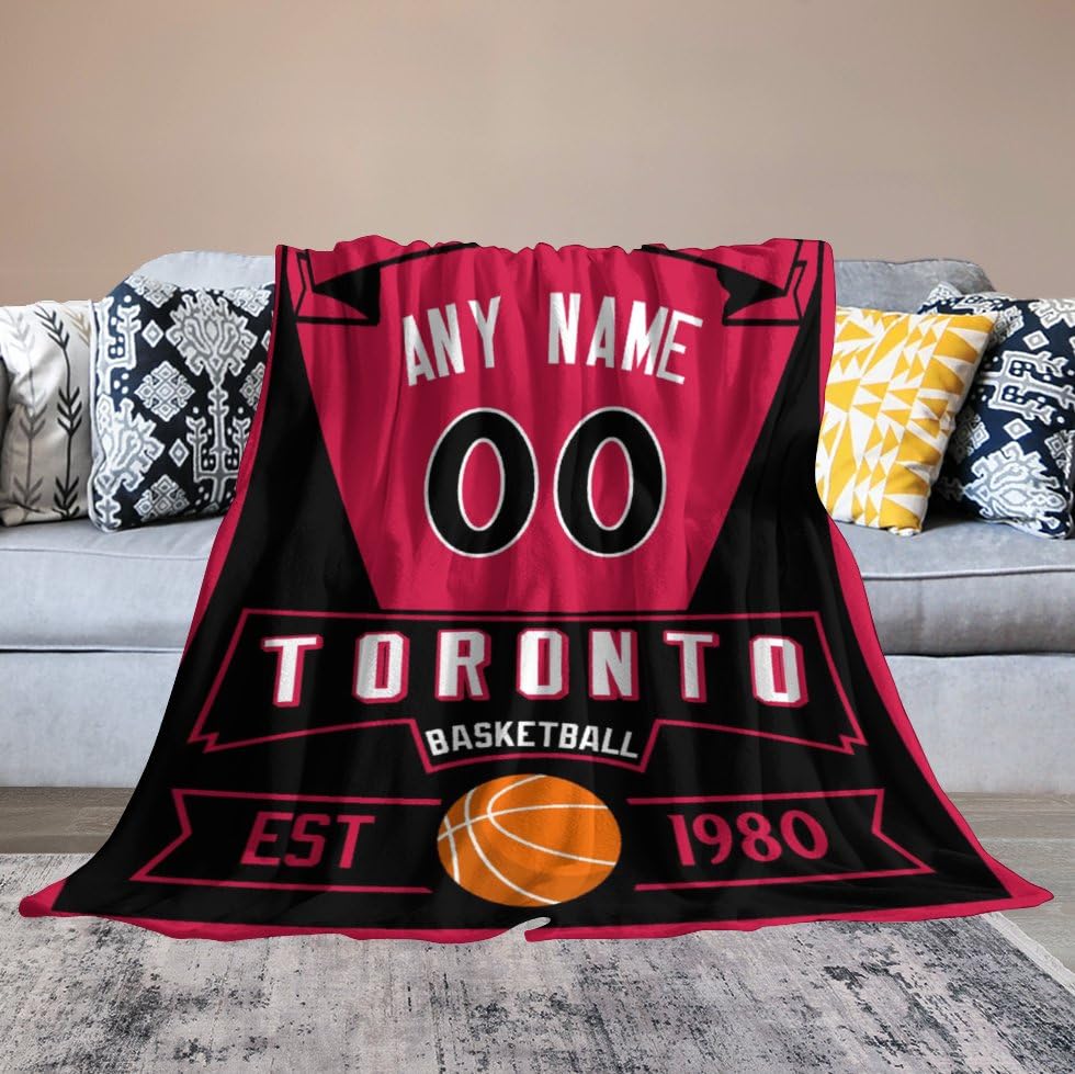 Ship Next Day Toronto City Custom Basketball Throw Blanket Personalized Name Number for Men Women Youth Kids Oversized Soft Flannel Blanket Decorative