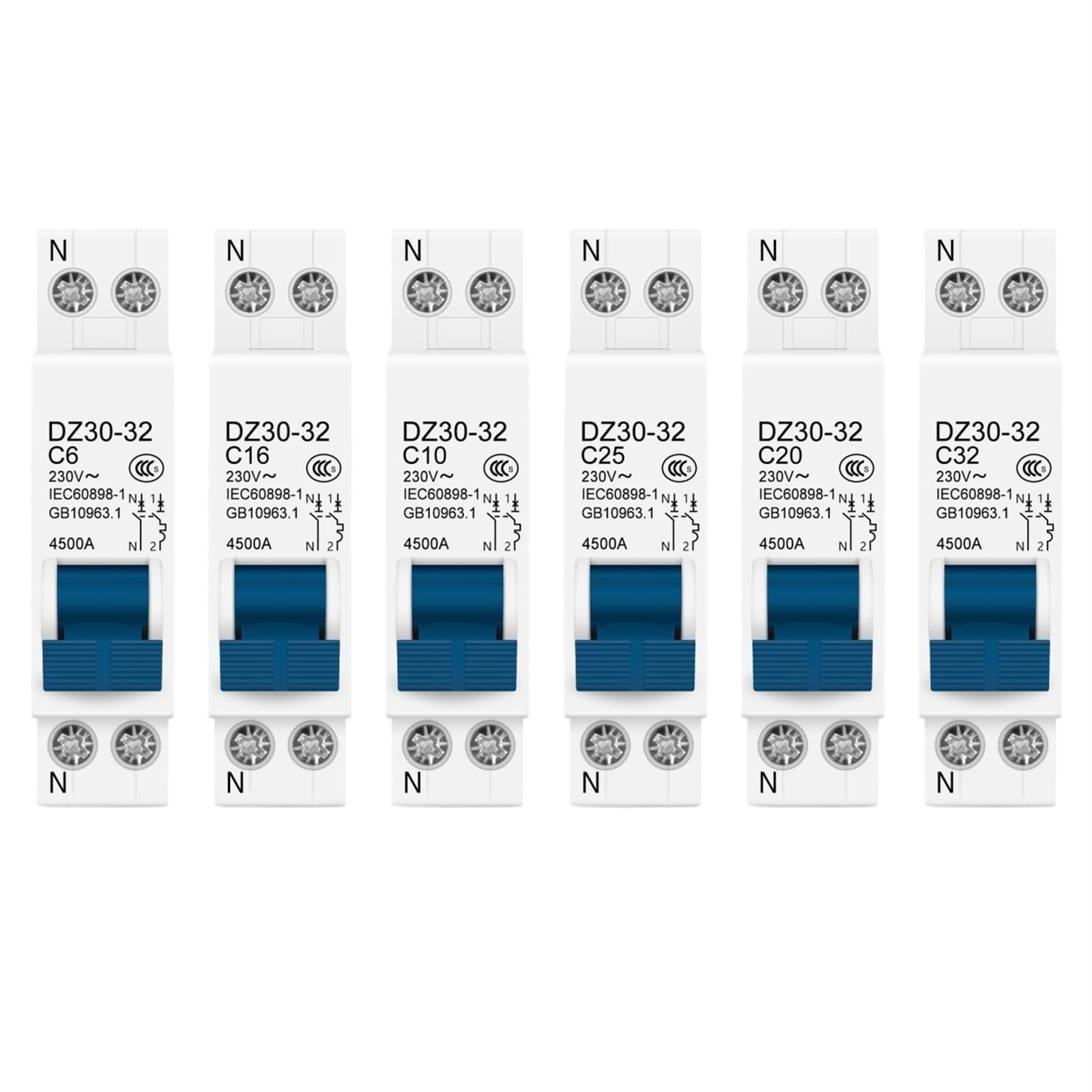Mini disyuntor DPN 1P+N 32A para carril Din de 35mm e interruptor magnético 4.5KA 2