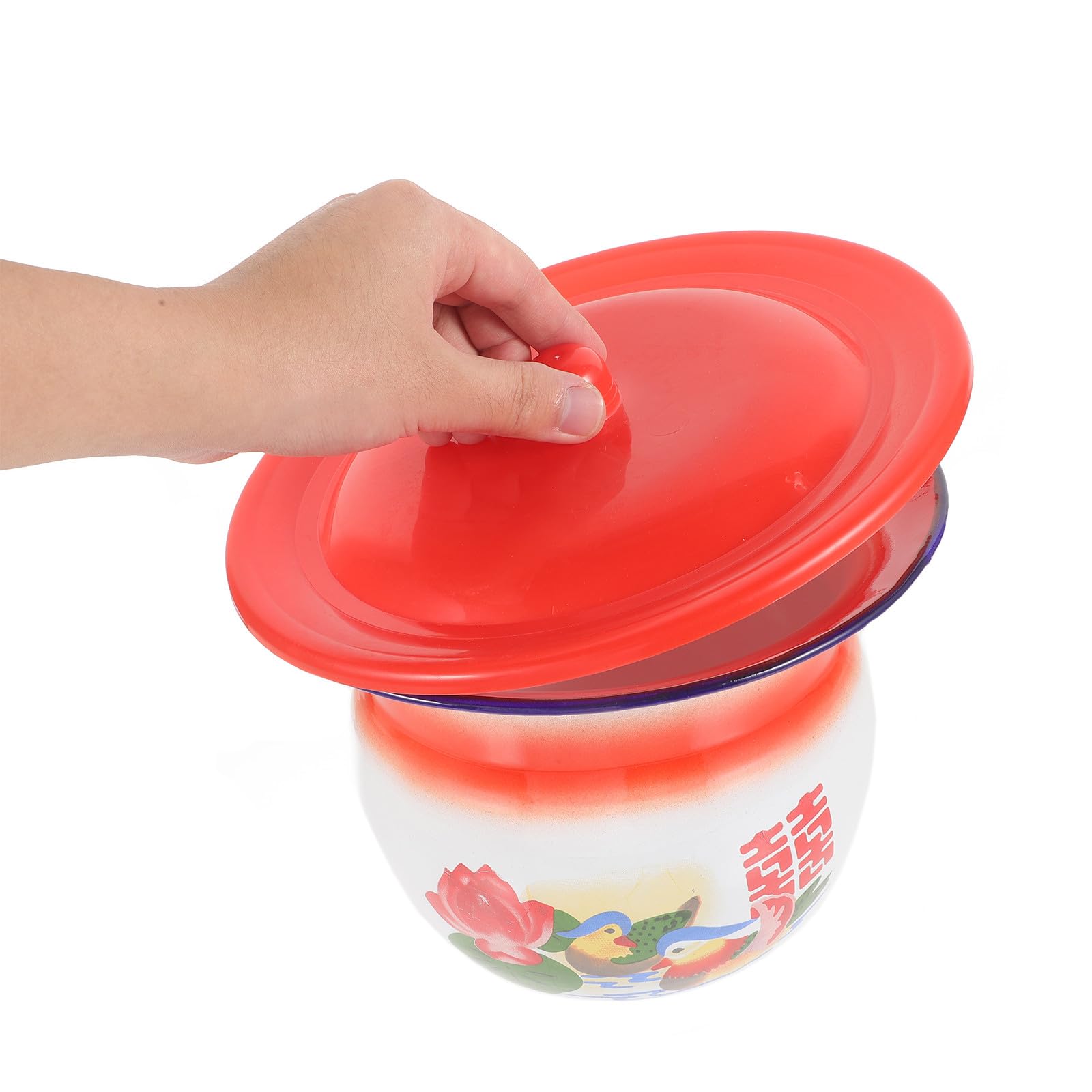 Robustes Kinderurinal aus Eisen mit Deckel und Spucknapf Tragbares und Leicht zu Reinigendes Töpfchen für Zuhause und Schlafzimmer in Rot