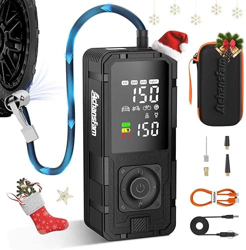 Inflador de neumáticos P10, compresor de aire portátil, inflado rápido de 48 segundos, bomba de aire eléctrica de 150 PSI con medidor digital, funda