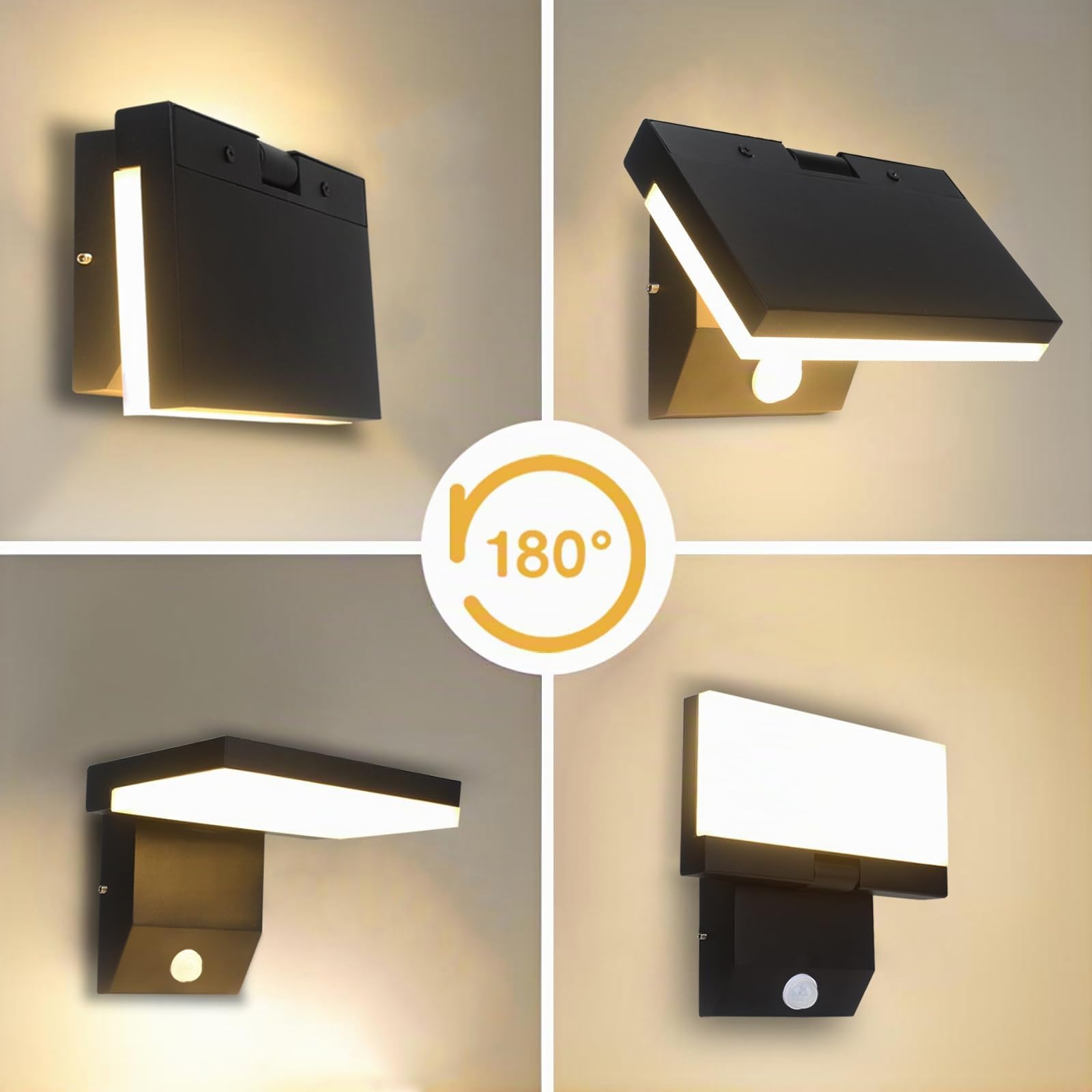 Applique Murale Extérieure 24w Avec Détecteur de Mouvement, Éclairage Mural Extérieur 2250 Lm 3000k, Éclairage Mural Moderne Étanche Ip66 pour Maison, Porche, Garage, Lot de 1, Noir
