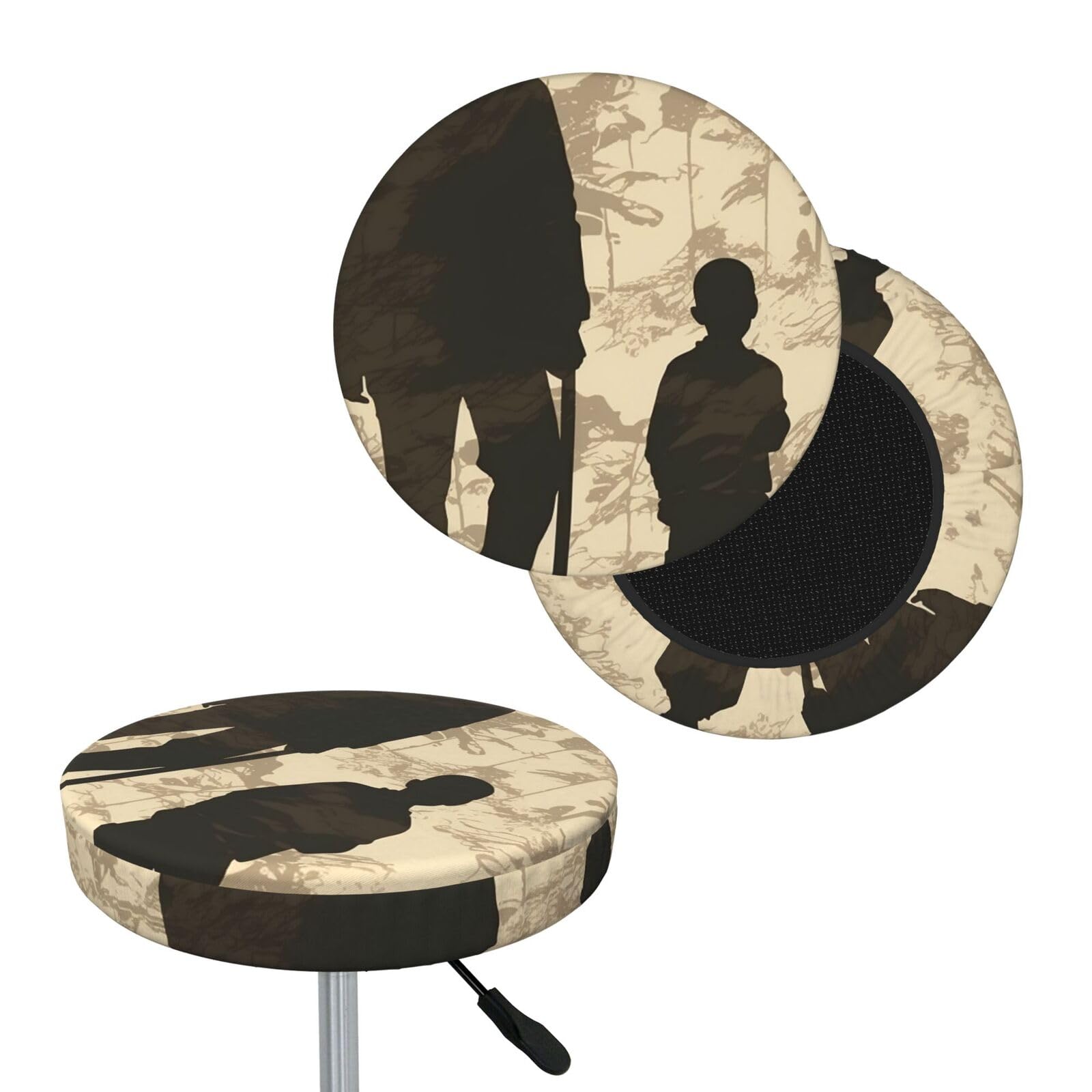 NONHAI Son and Father Silhouettes Bar Stool Cover Round Elastic Stool Cushion Covers Dustproof Bar Chair Cover Washable Stool Cushion Slipcover Stretch Stool Seat Covers for 12-14 Inch Chair