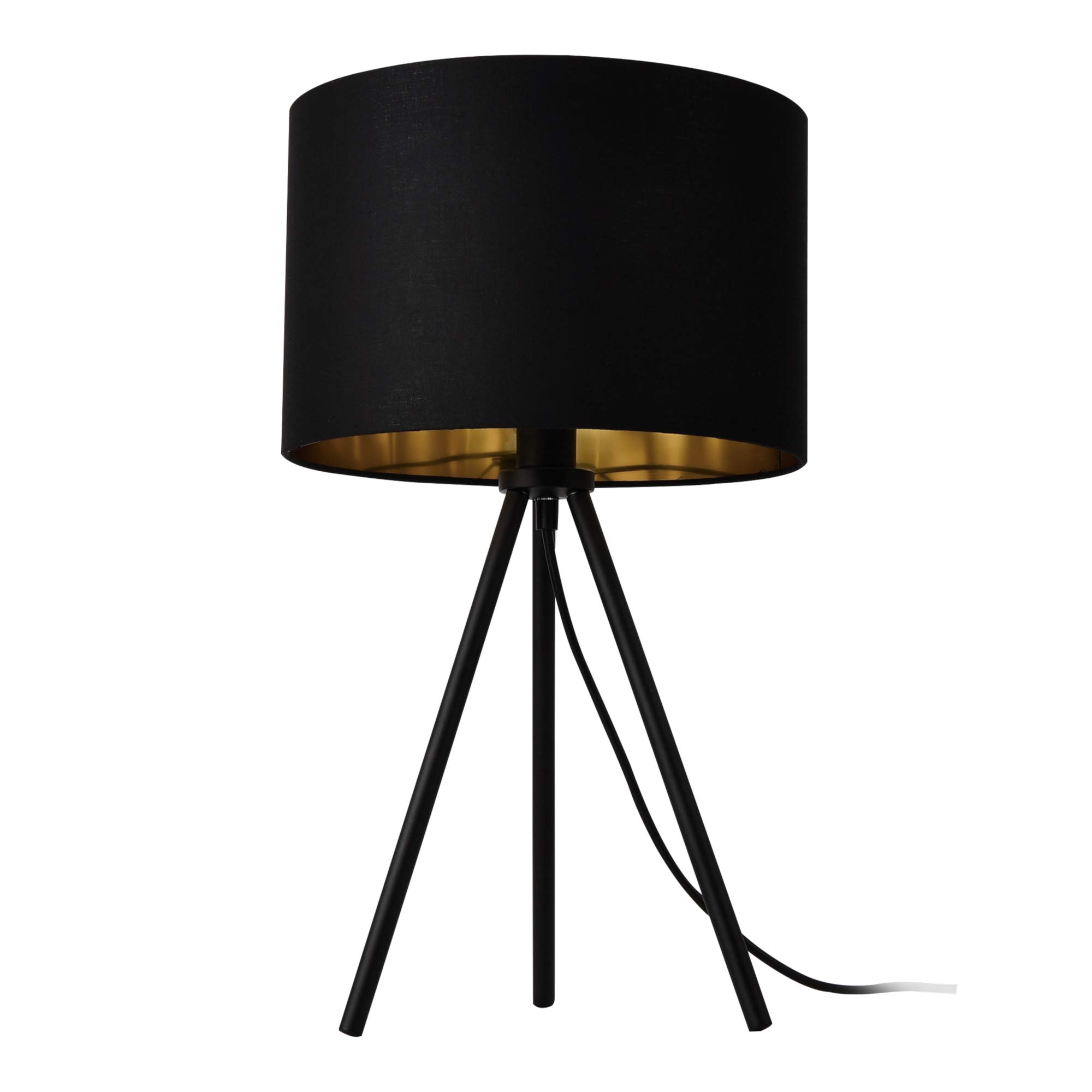 lux.pro Lampada da Tavolo con Paralume Cilindrico in Tessuto Lampada da Comodino con Struttura a Treppiede in Metallo per Soggiorno Camera da Letto Angolo Lettura - Nero